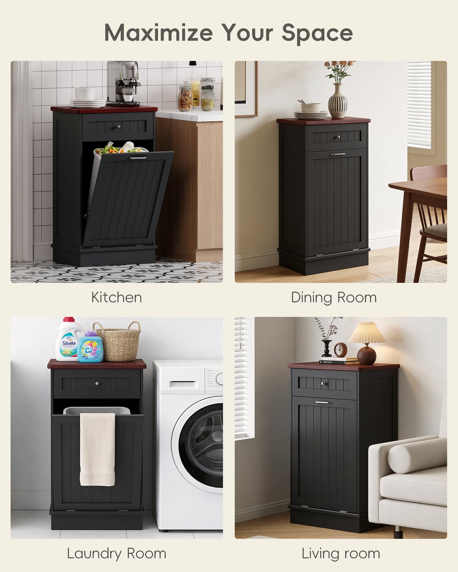 10 Gallon Tilt Out Trash Cabinet with Big Storage Drawer