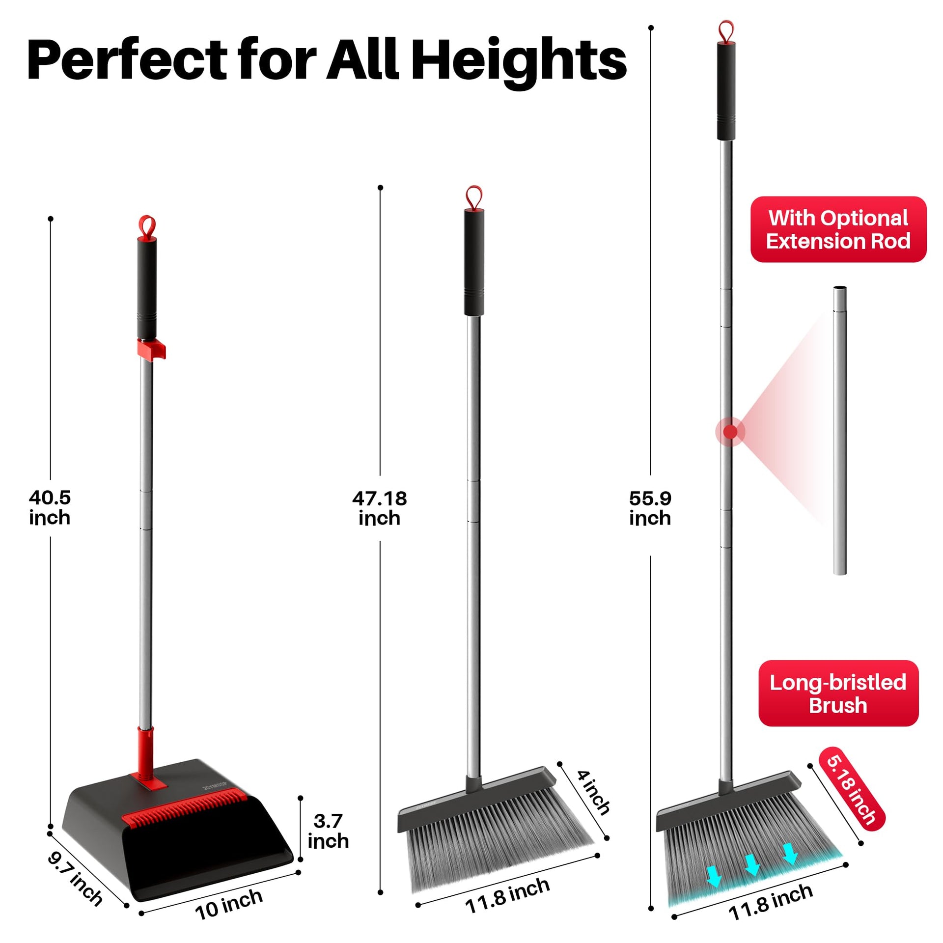Black and Red Broom and Dustpan Set