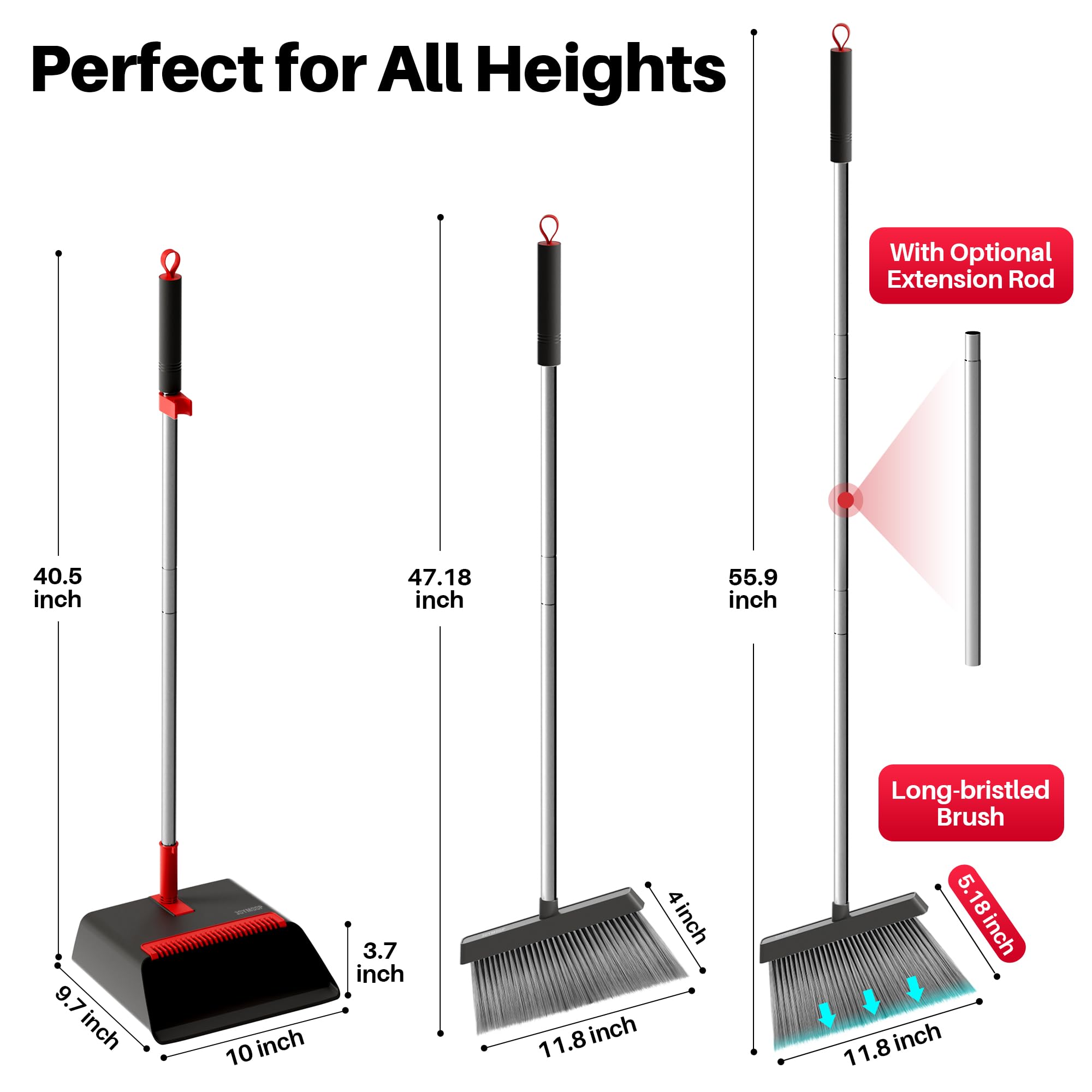 Black and Red Broom and Dustpan Set