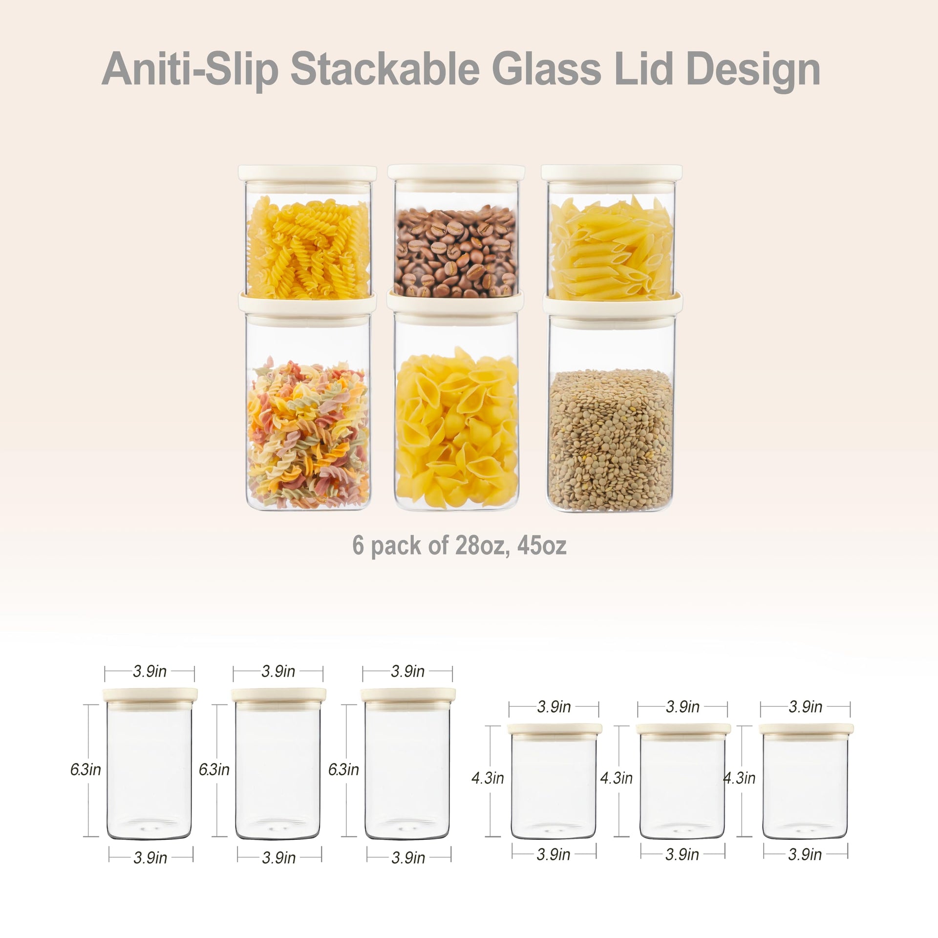 Glass Food Storage Jar with Glass Lid in Square Shape (6 Count)