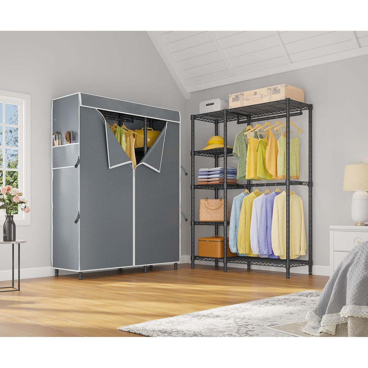 V7C Portable Closet for Hanging Clothes Heavy Duty Rack with Cover