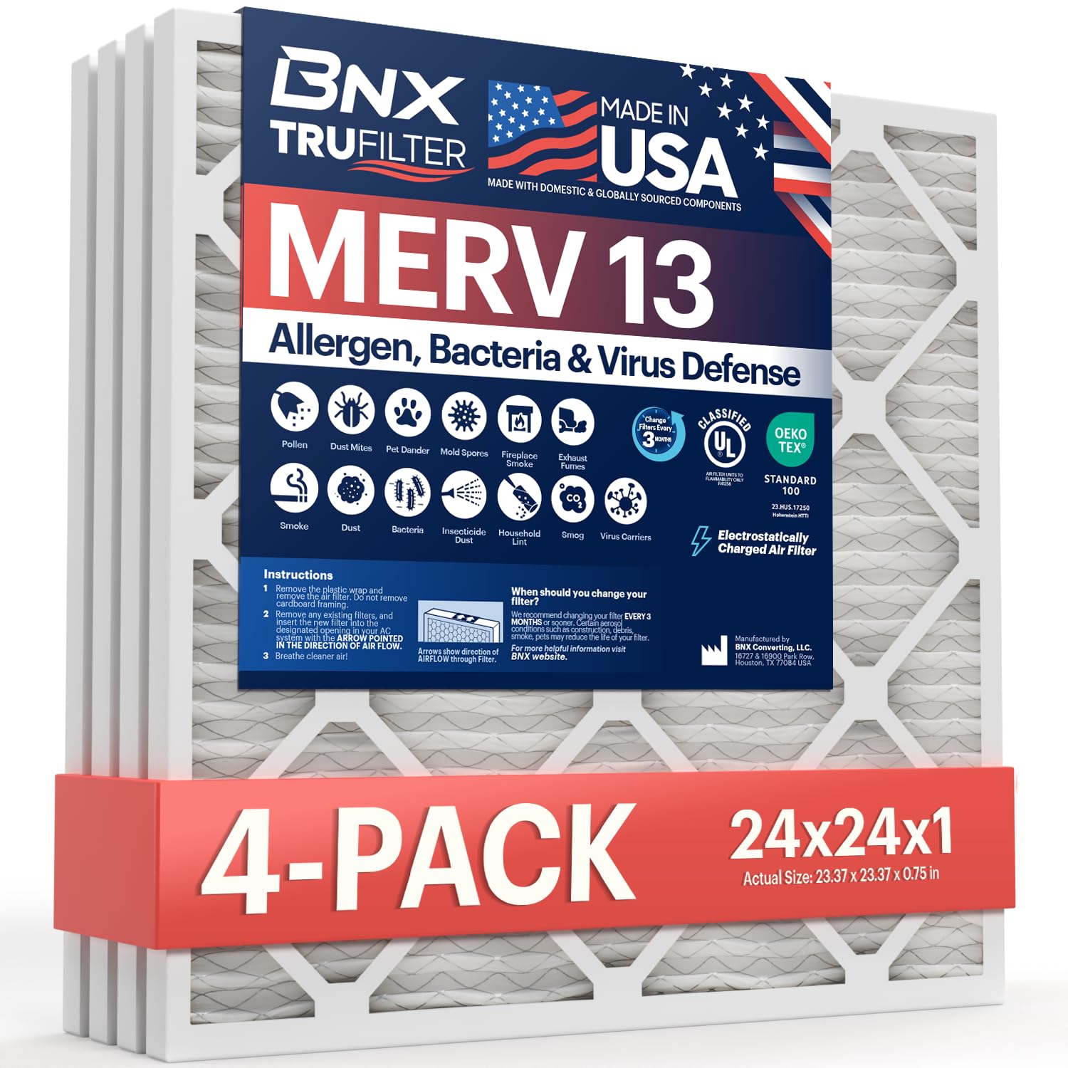 TruFilter 24x24x1 Air Filter MERV 13 (4 Count)