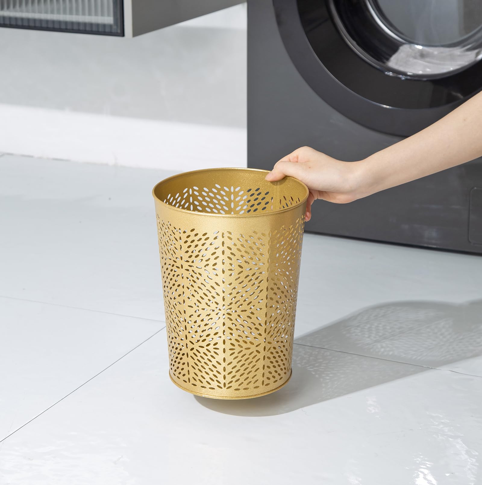 Small Gold Metal Trash Can Wastebasket