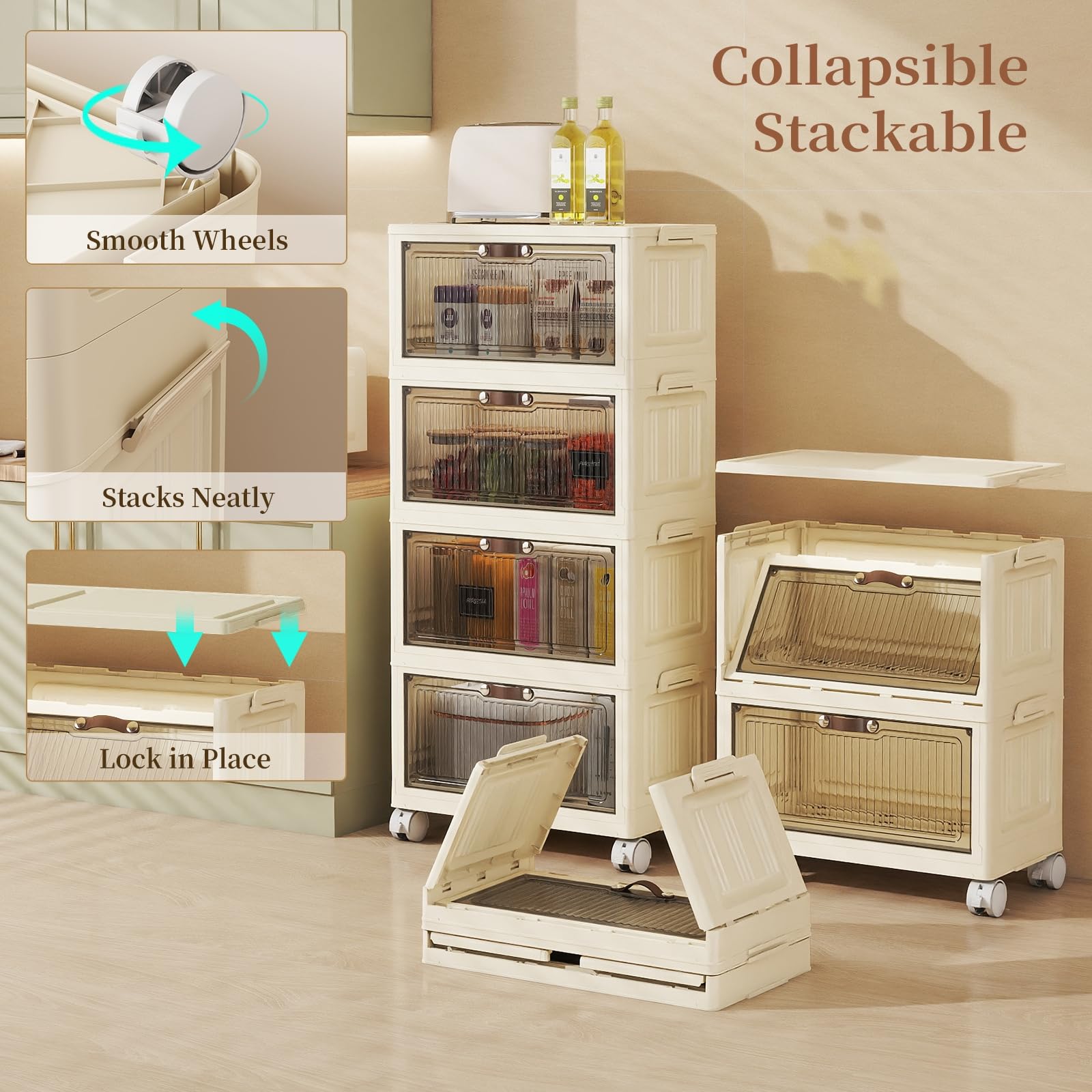 3 Tier Stackable Storage Bins with Lid and Wheels (3 Count)