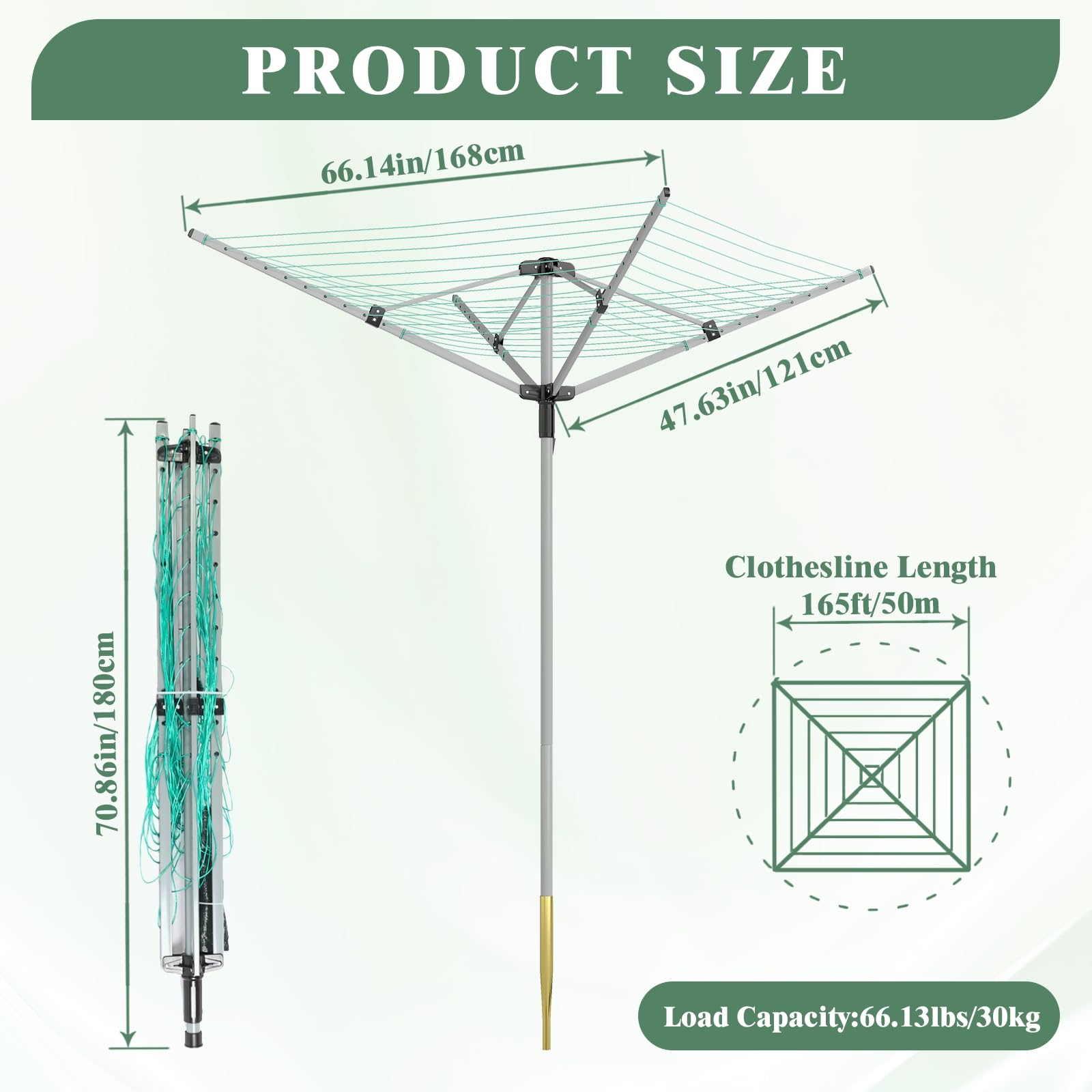 Outdoor Umbrella Drying Rack 165 Feet Umbrella Clothesline with 12 Lines Rotary Drying Rack Adjustable Height 4