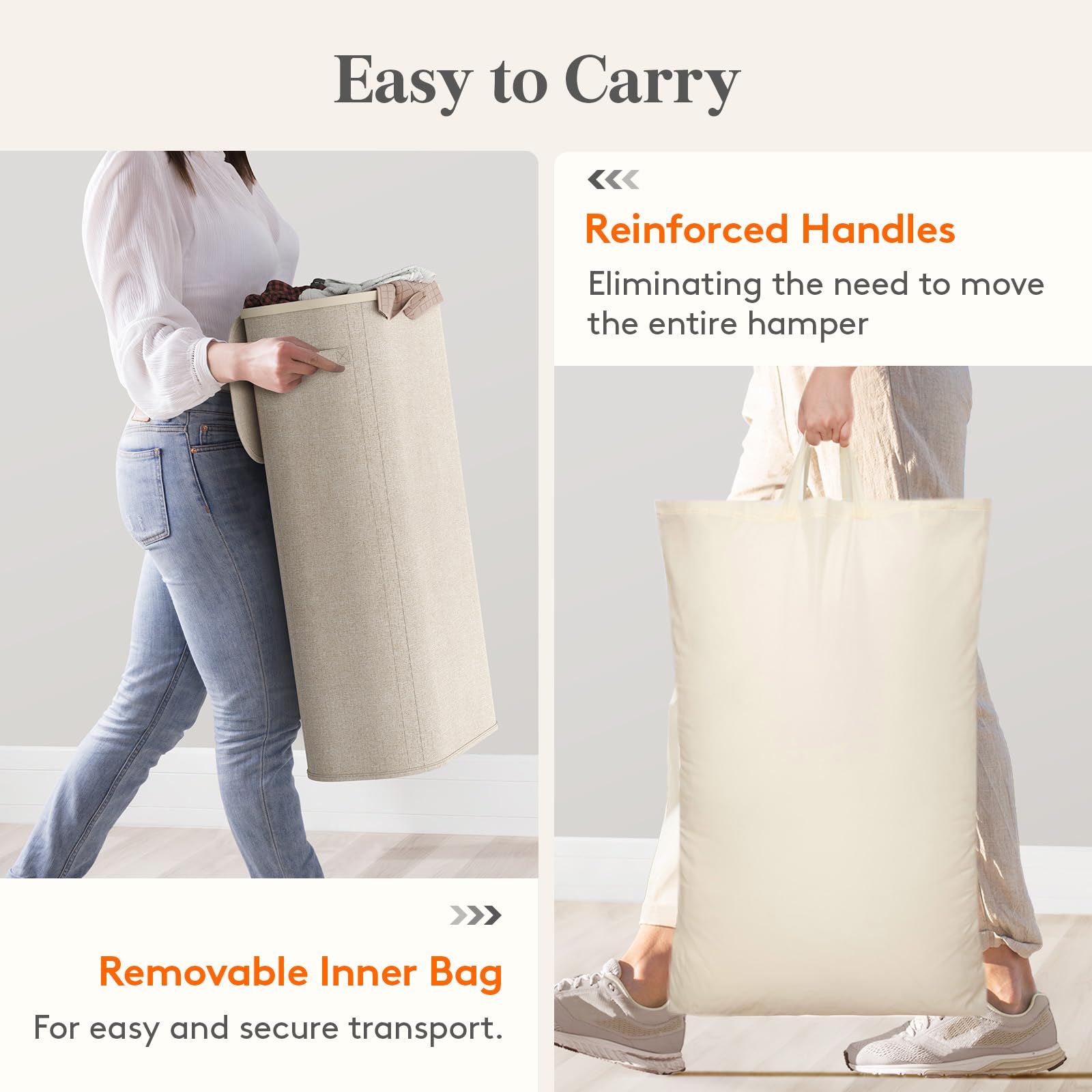 Slim Laundry Basket with Lid and Removable Bag