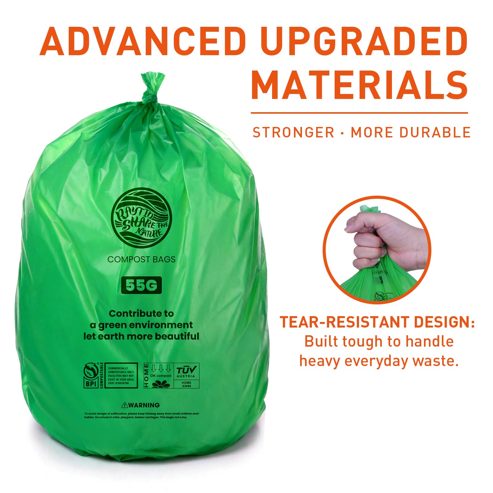 55 60 Gallon Compostable Trash Bags Liners (15 Count)
