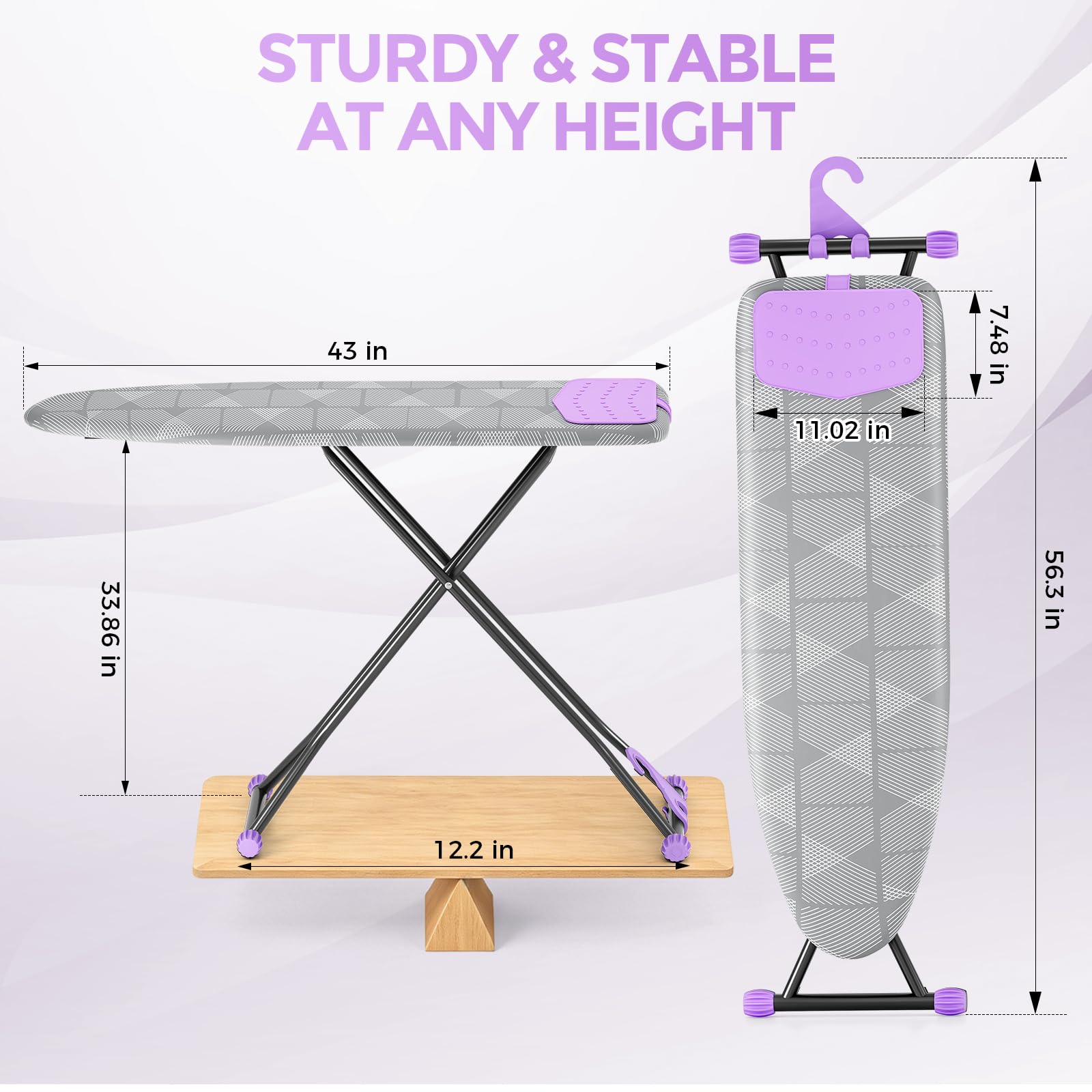 Foldable 7 Level Heigh Adjustable Ironing Board with Iron Rest