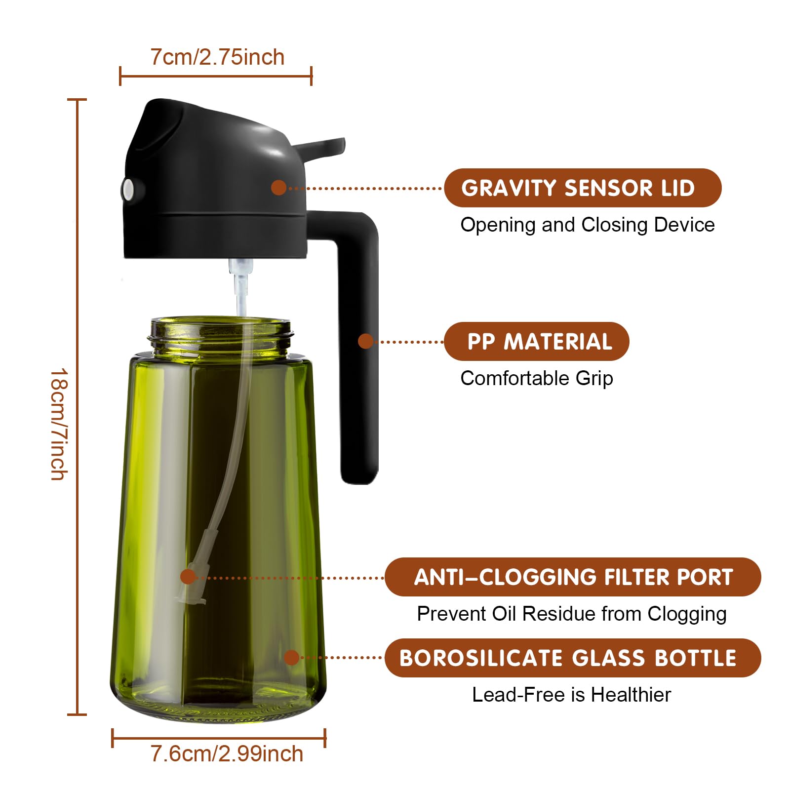 16 oz 2-in-1 Dark Glass Olive Oil Sprayer & Dispenser, BlackGreen