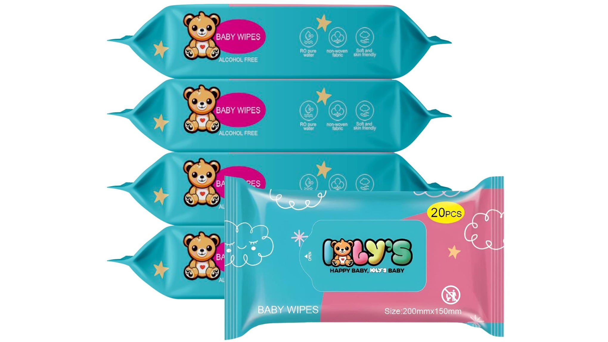 Baby Wipes Unscented Wet Wipes 99% Water Based with Aloe Vera Fragrance Free Travel Pack 20 ct Hypoallergenic Water wipes for Sensitive Skin Toallitas Húmedas para Bebés Bulk Available (8 Ounce)
