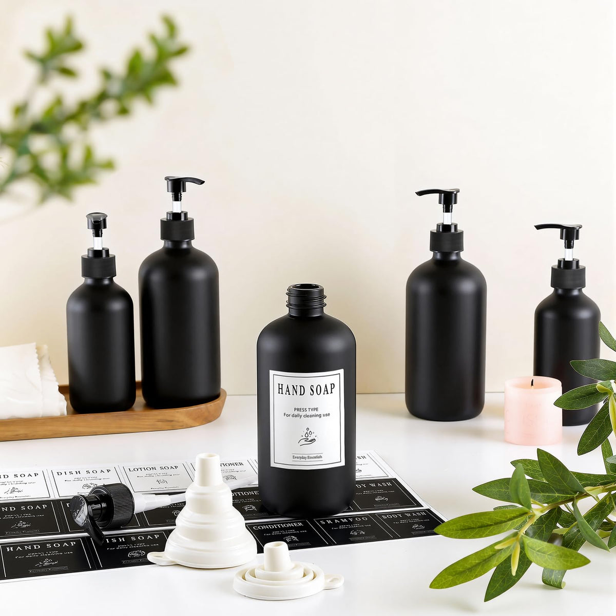 12 Pack 16oz Black Glass Soap Dispensers with Pump (12 Count)