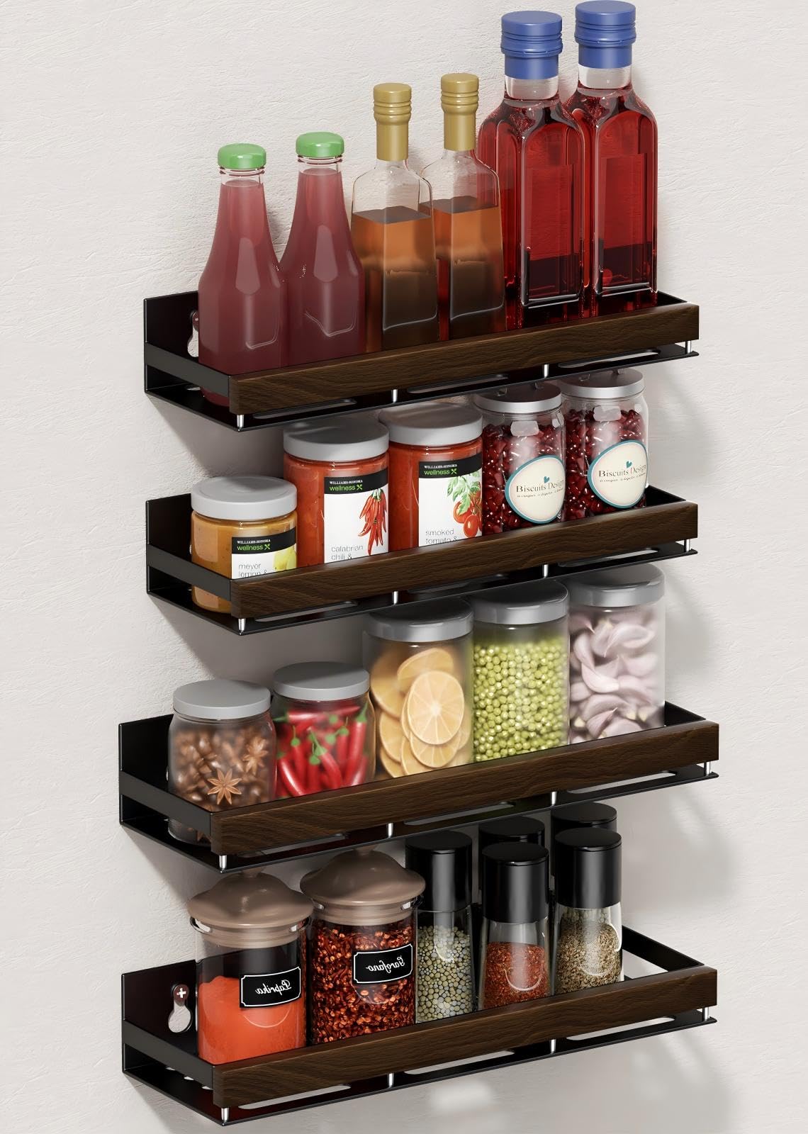 Walnut Magnetic Spice organizer for Refrigerator Wall Mount Spice Rack Magnetic Fridge Shelf Spice Jar Seasoning Organizer (2 Count)