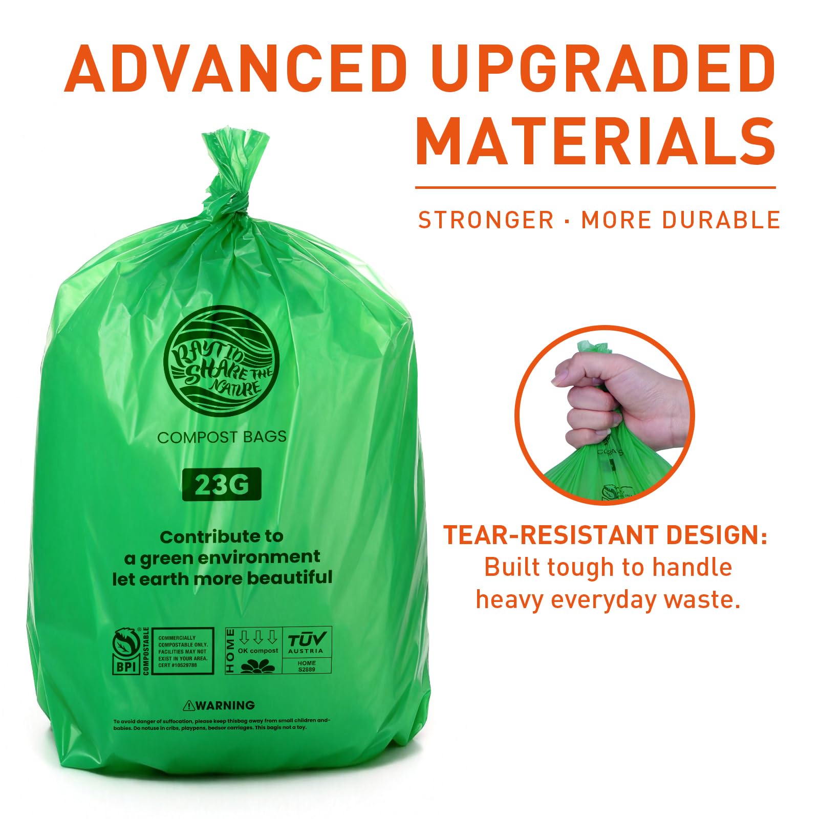 Compostable Trash Bags 23 gallon Large Garbage Bags (20 Count)