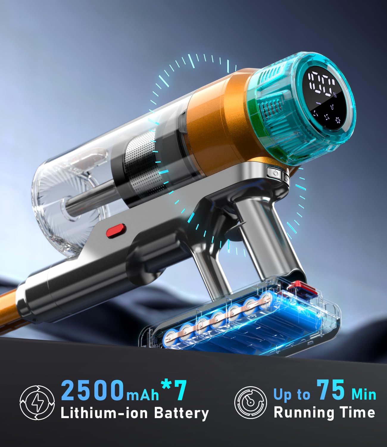 Cordless Vacuum Cleaner for Home 600W 60Kpa Upgraded Powerful Stick Vacuum Up to 75Mins
