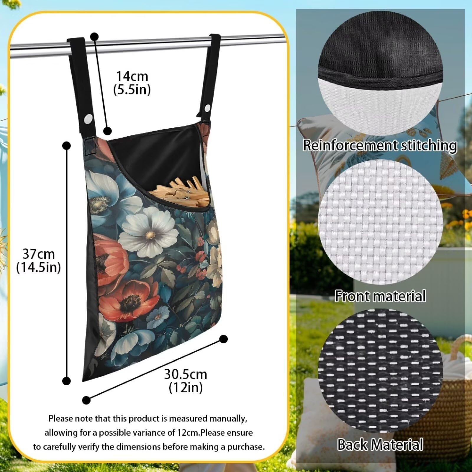 Art Flowers Clothes Pin Bag Holder