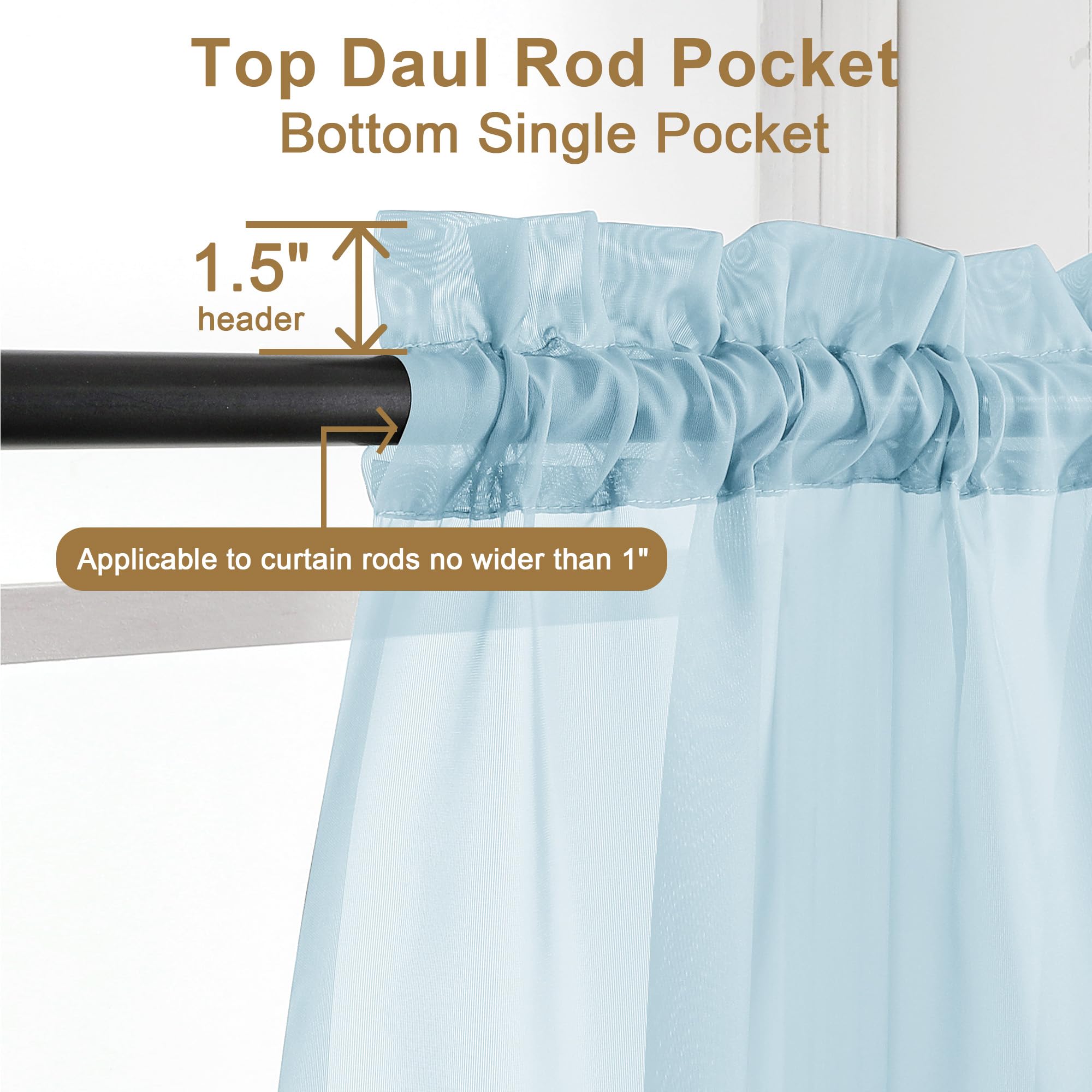 Sky Blue Sheer Curtains 96 inches Long 2 Panels (2 Count)