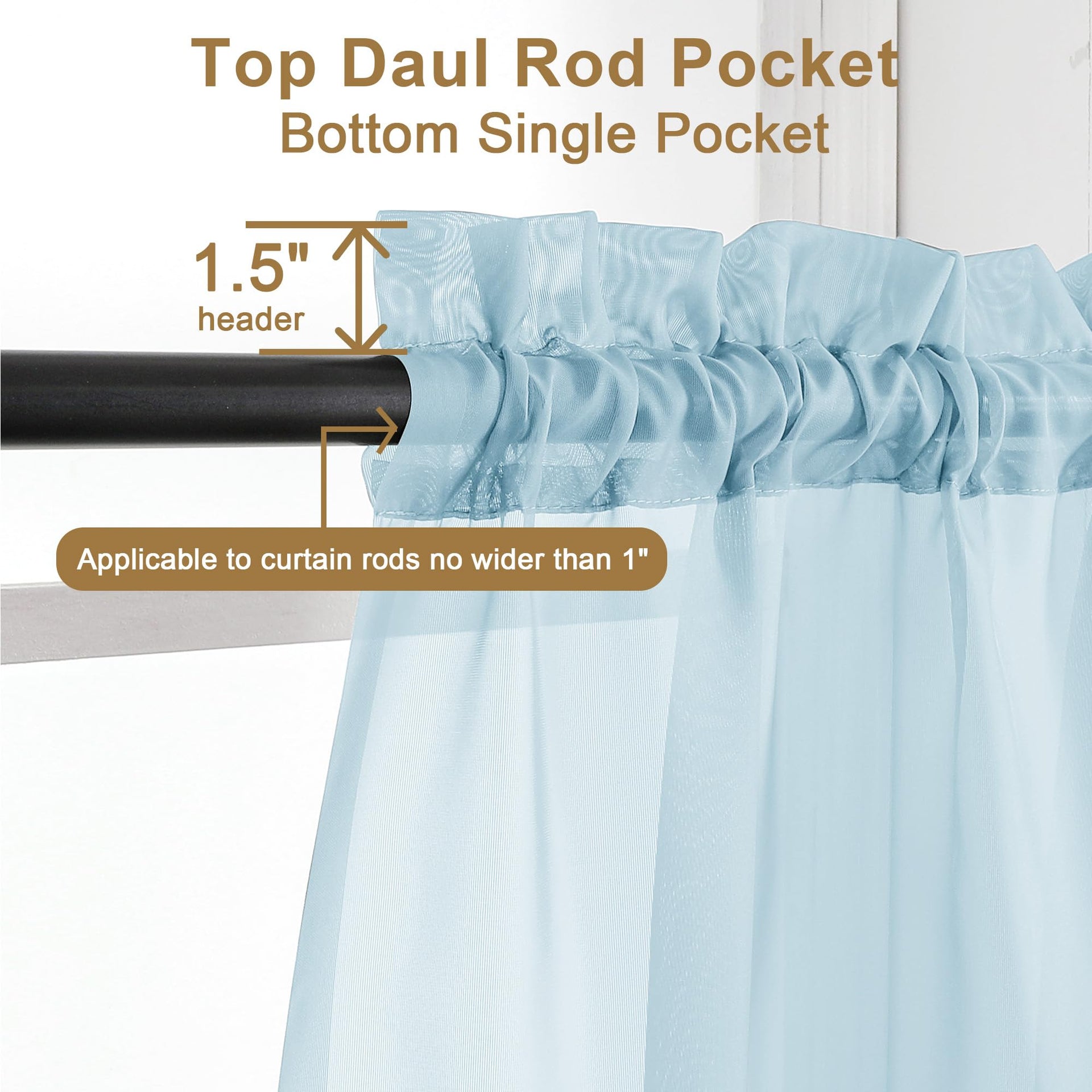 Sky Blue Sheer Curtains 30 inch Length 2 Panels (2 Count)