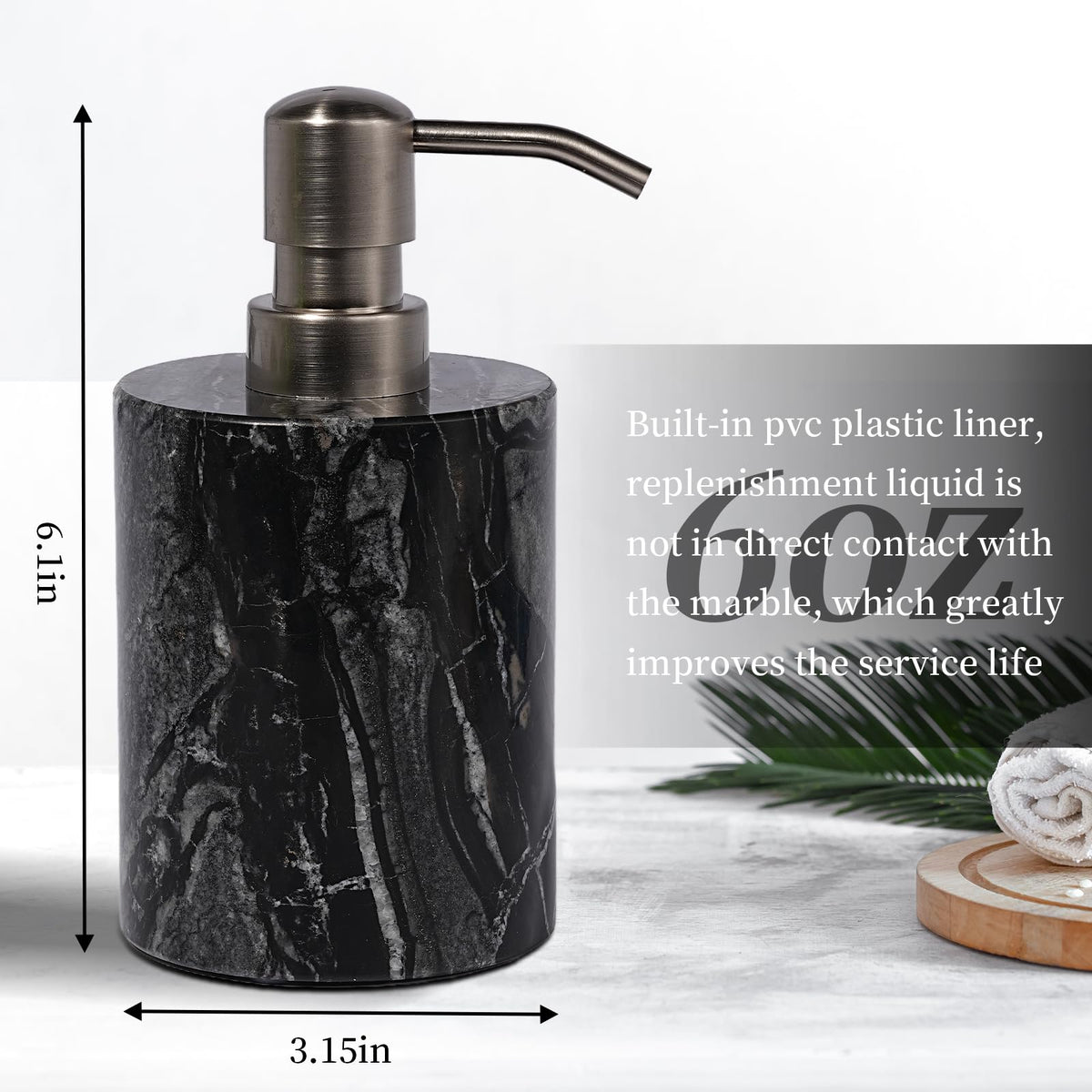 Marble Soap Dispenser with Stainless Steel Pump (6 Ounce)