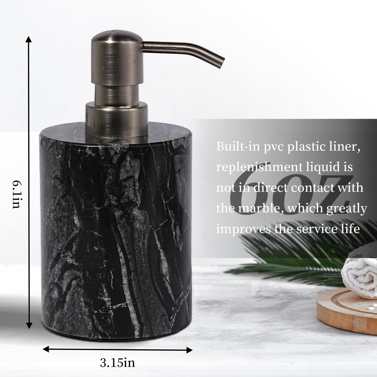 Marble Soap Dispenser with Stainless Steel Pump (6 Ounce)