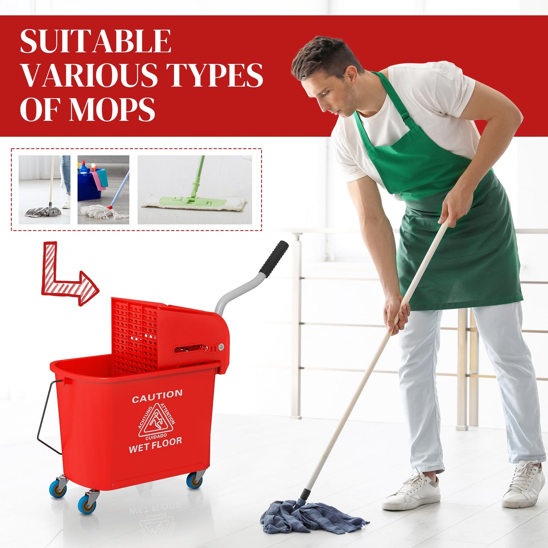 Compact Mop Bucket with Wringer on Wheels for Floor Cleaning