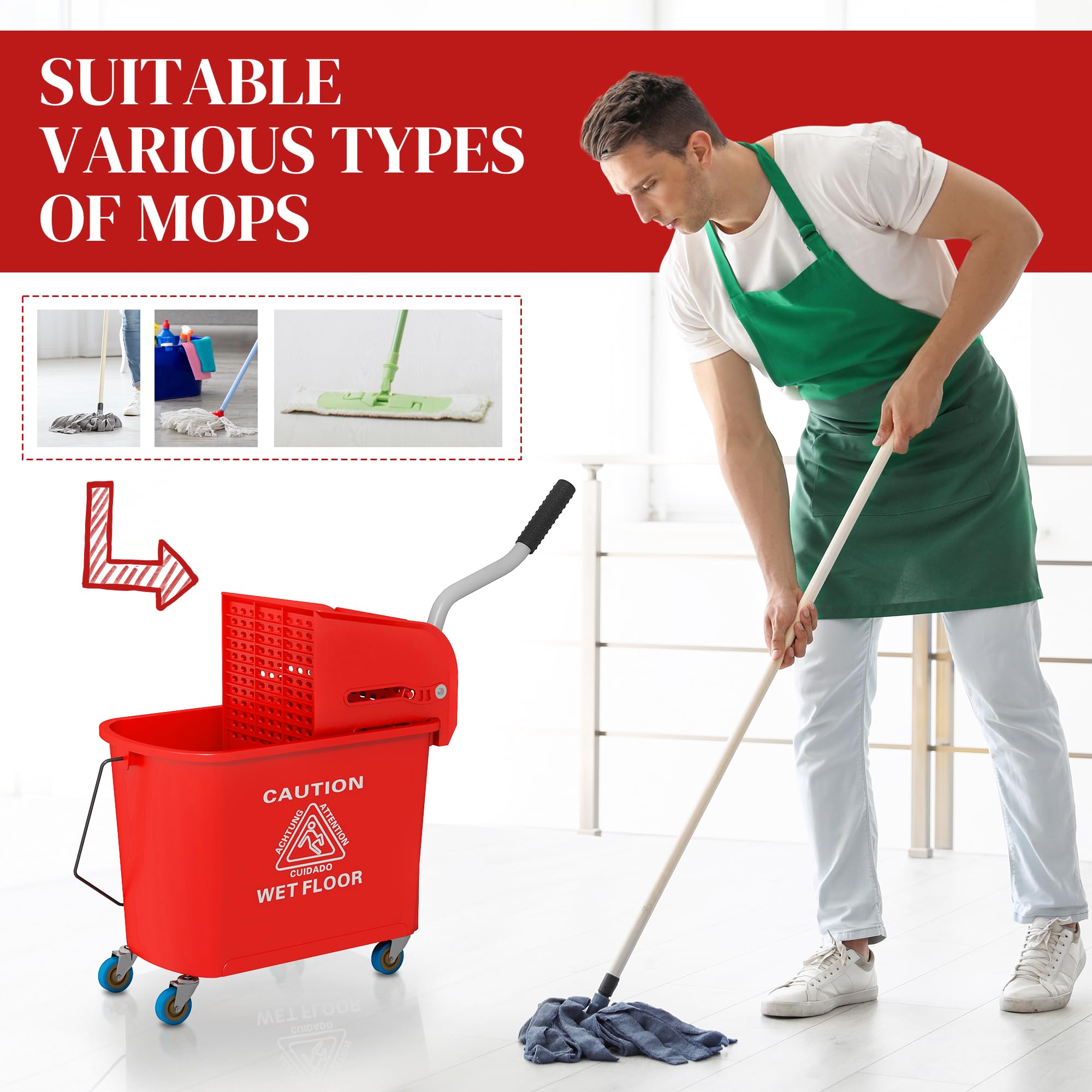 Compact Mop Bucket with Wringer on Wheels for Floor Cleaning