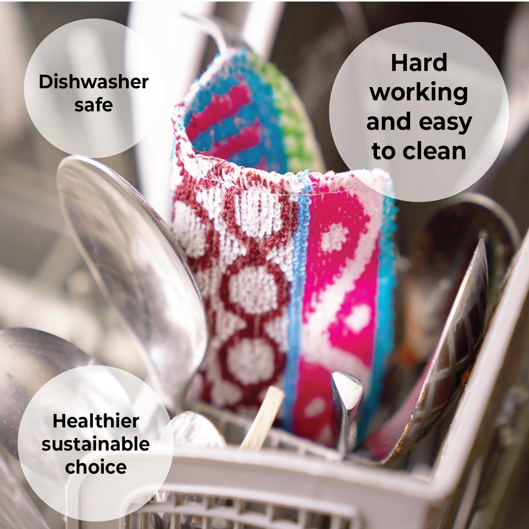 Scrub, 4-Pack Reusable, Non-Scratching Dish Scrubber for Kitchen and Household Cleaning, Planet-Friendly, Dishwasher Safe Soft Scrub, Assorted Colors and Designs (4 Count)