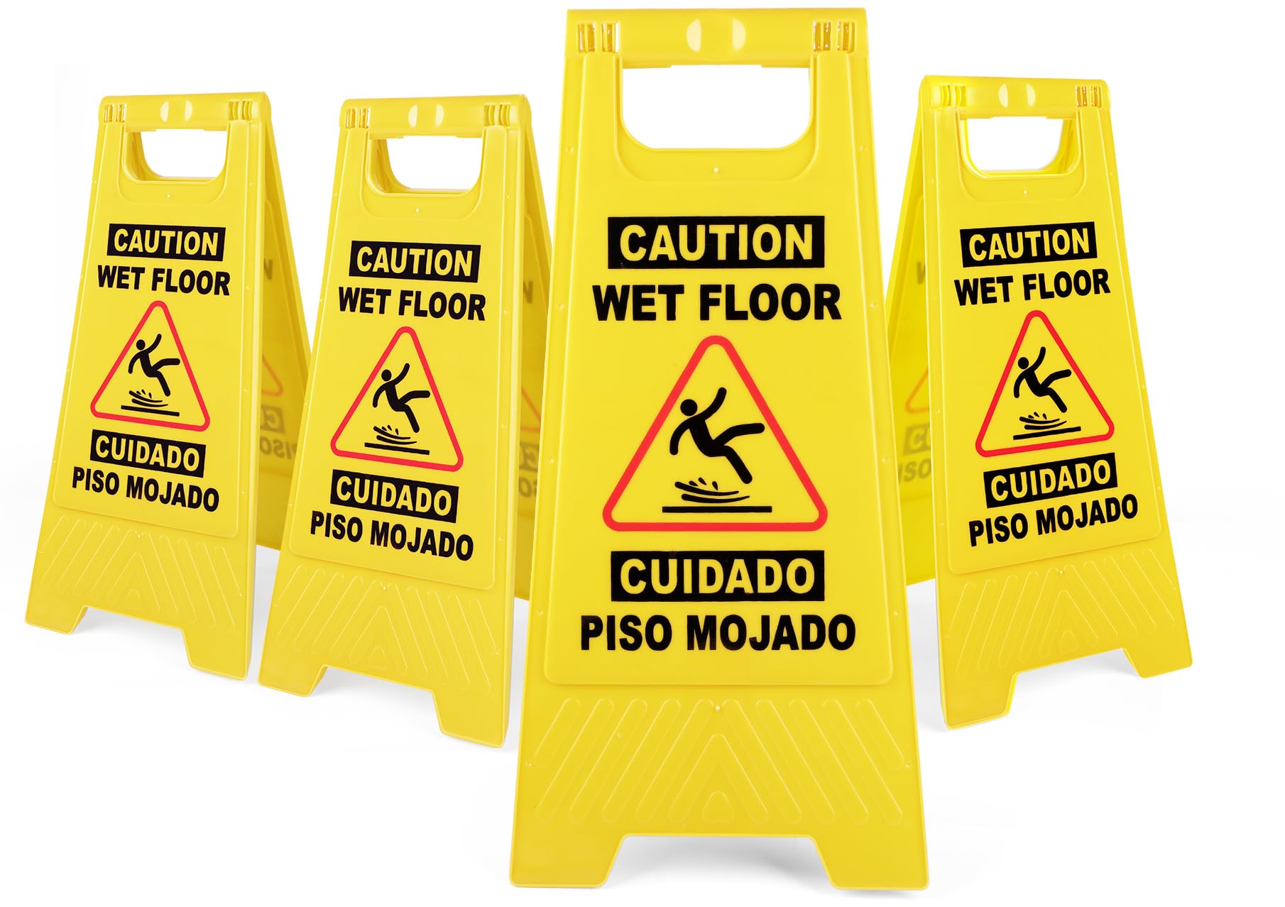 4 Pack 24 IN Caution Wet Floor Sign Bilingual Foldable Safety Sign (4 Count)