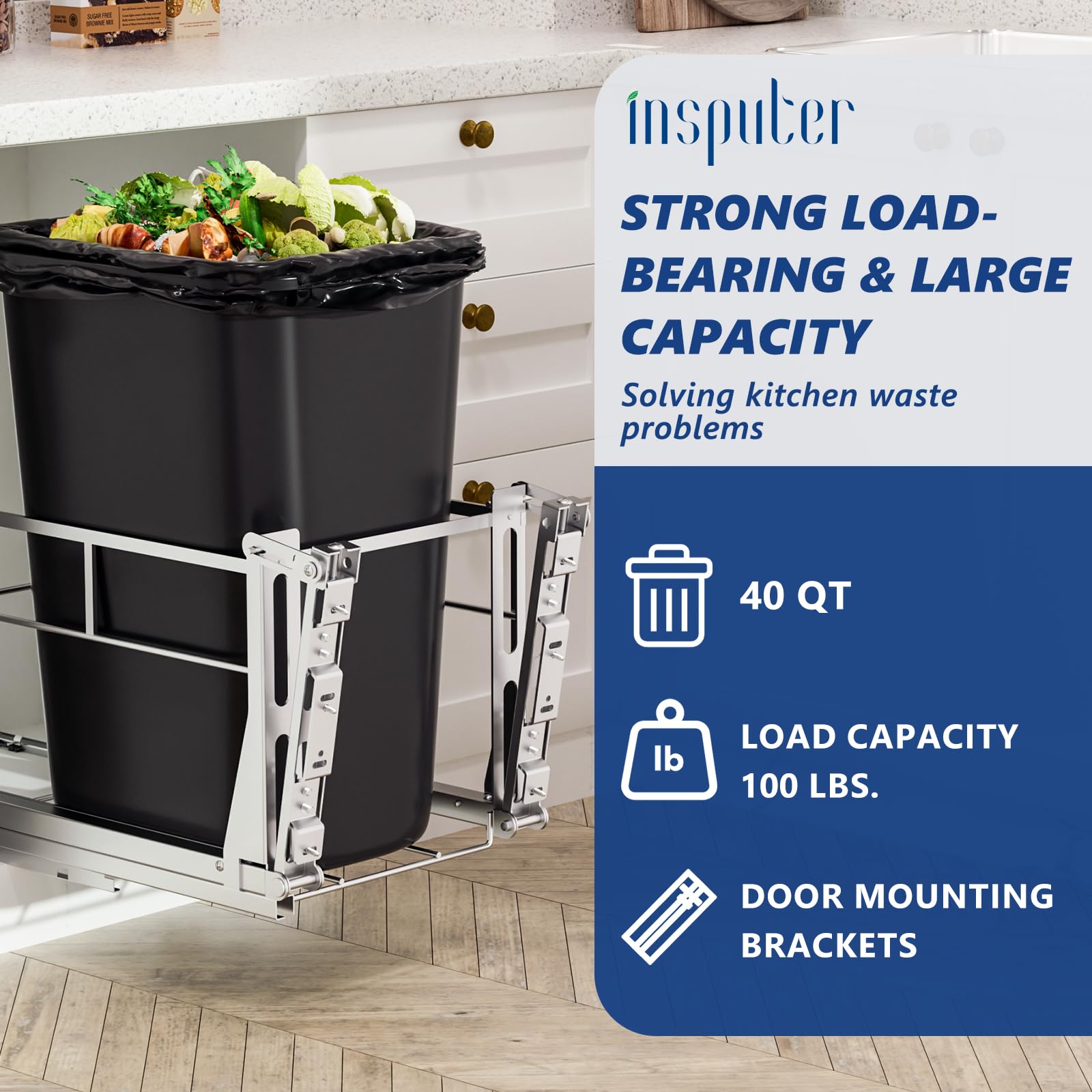 10 Gal Pull Out Trash Can Under Cabinet with Tiltable 10°