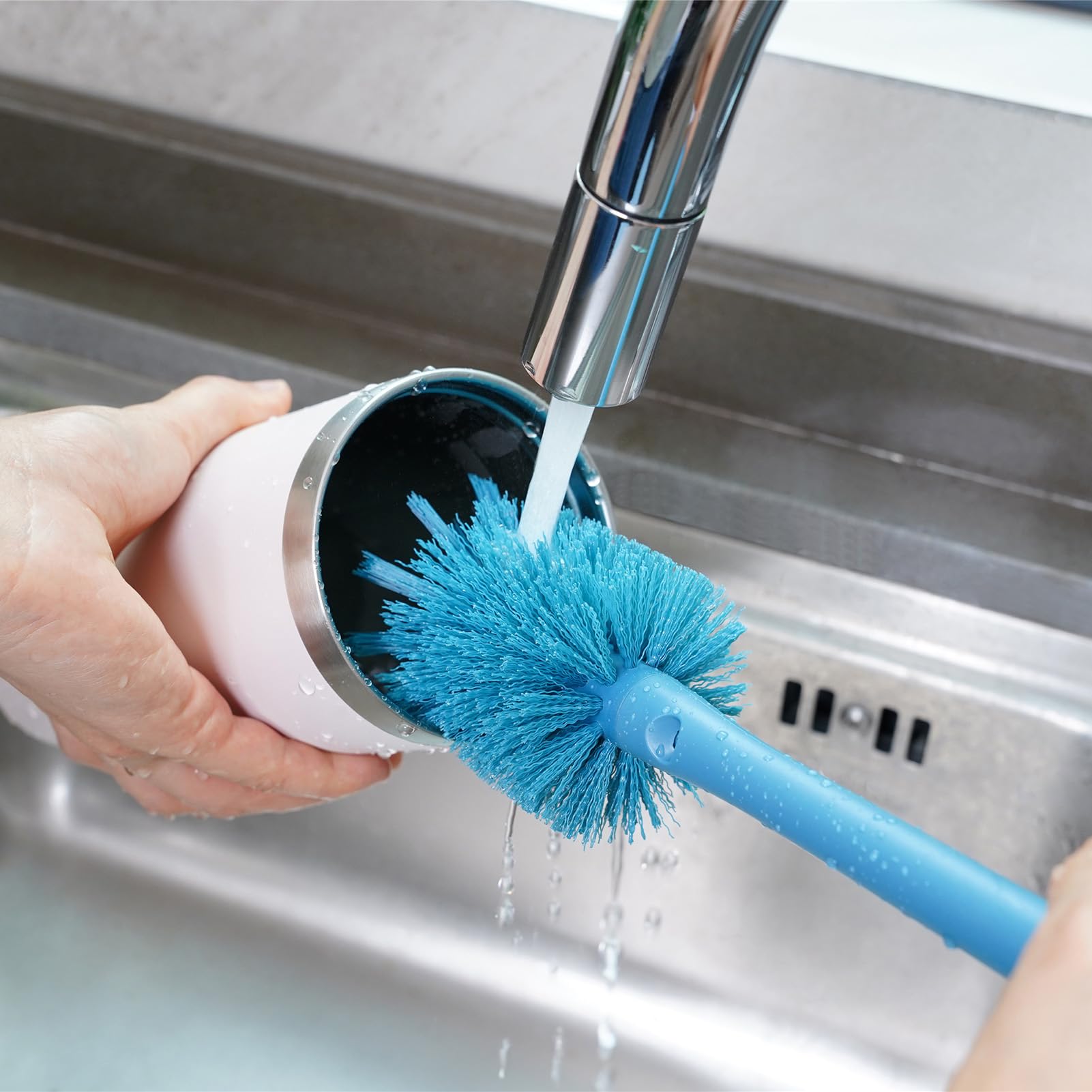 2-in-1 Bottle Cleaning Brush and Hidden Straw Brush, Smokey Blue