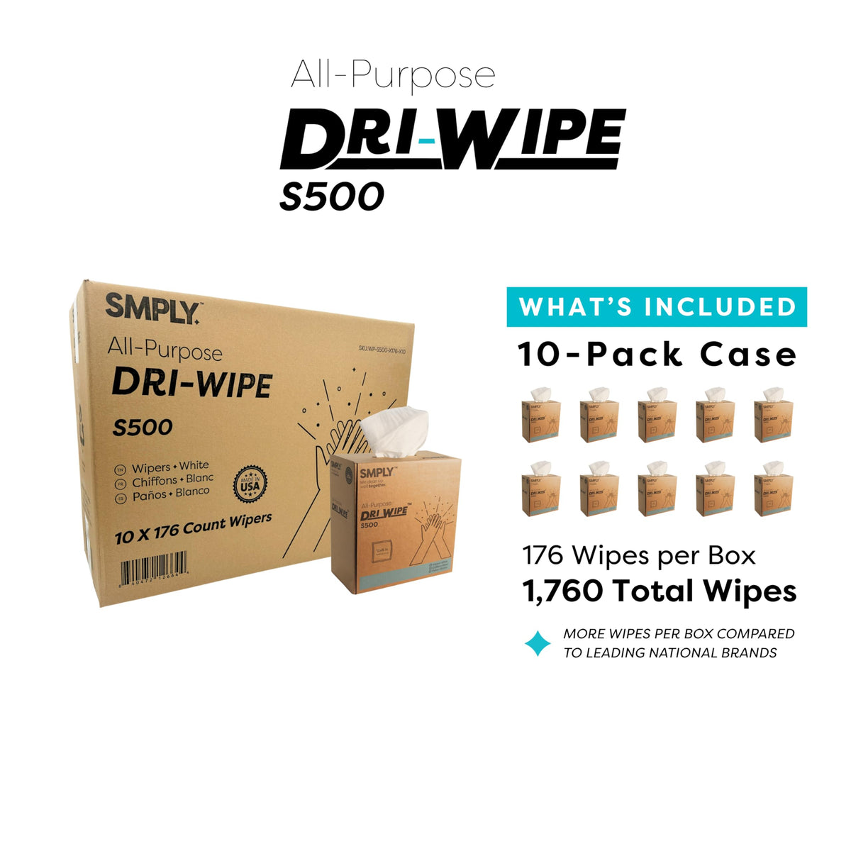 Dri Wipe S500 by SMPLY Brands (176 Count)