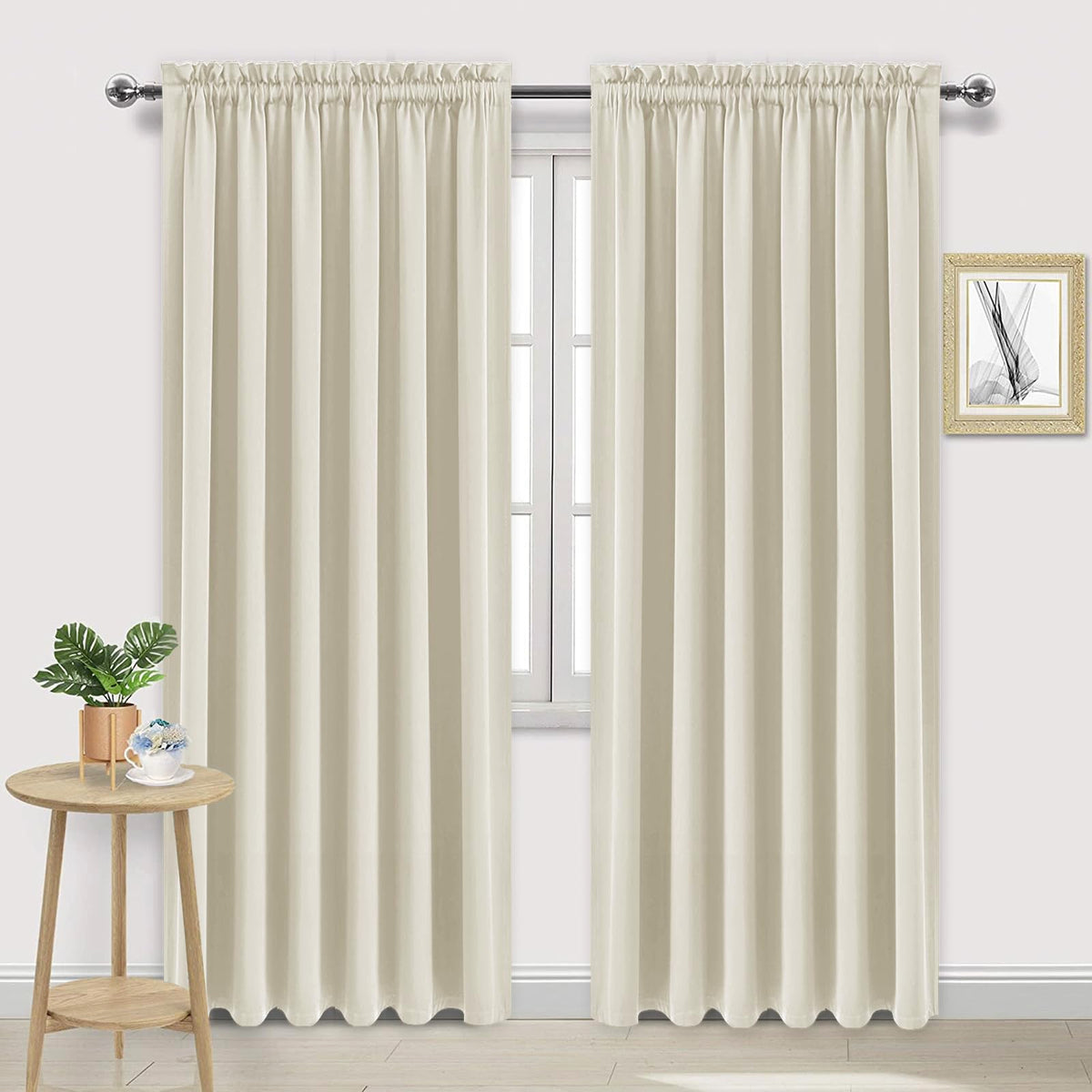 Wide Blackout Curtains for Bedroom 70 x 84 Inch Long Light Beige (2 Count)