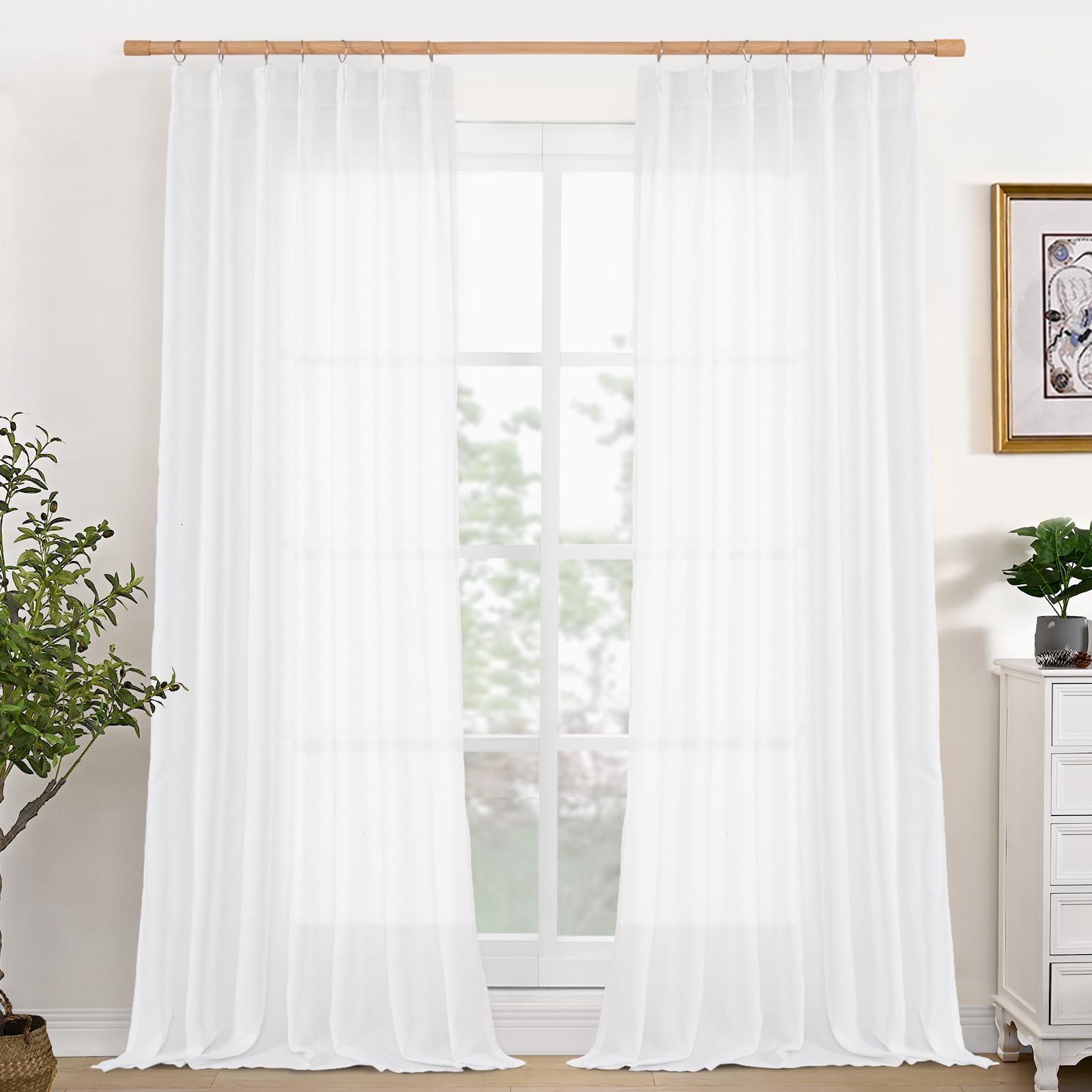 White Linen Curtains 84 Inches Long for Living Room (2 Count)