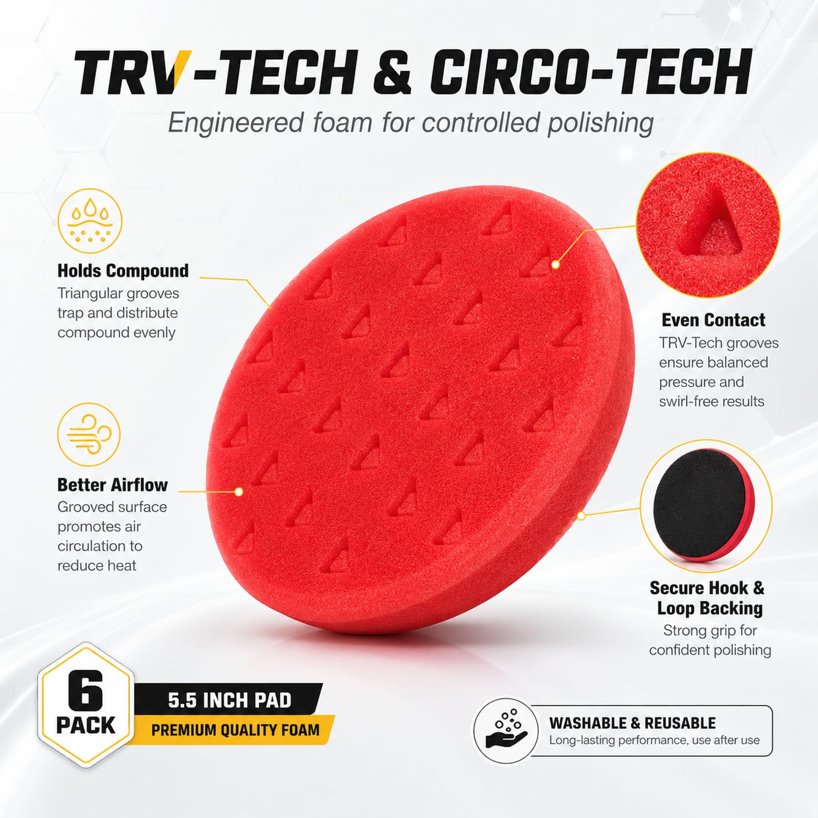 Buffing Pads 5.5 Inch 6 Pcs Foam Polishing Pad for Car Detailing (6 Count)