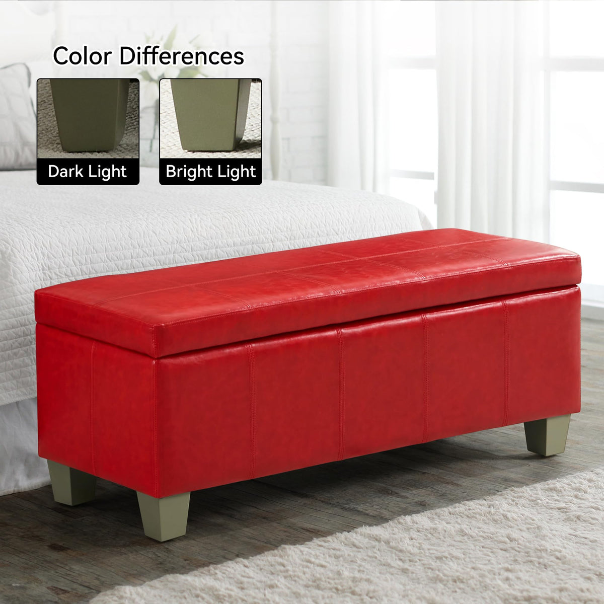 41" Faux Leather Storage Ottoman