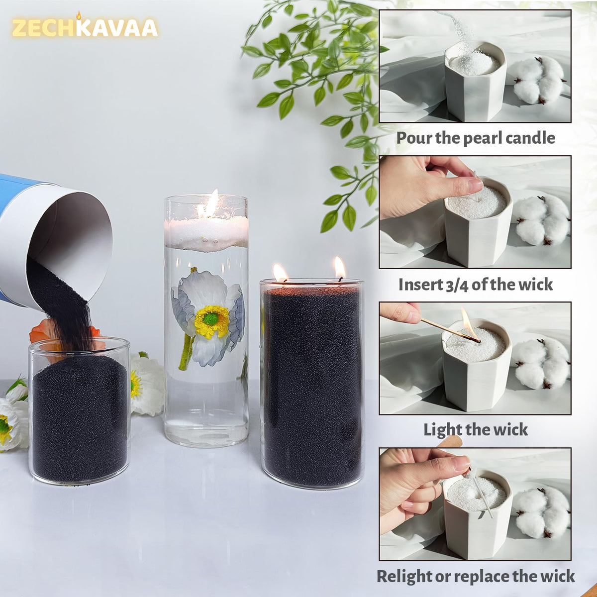 Musk Scented Black Pearled Candle 18oz Luxury Sand Candle Granulated Wax (18 Ounce)