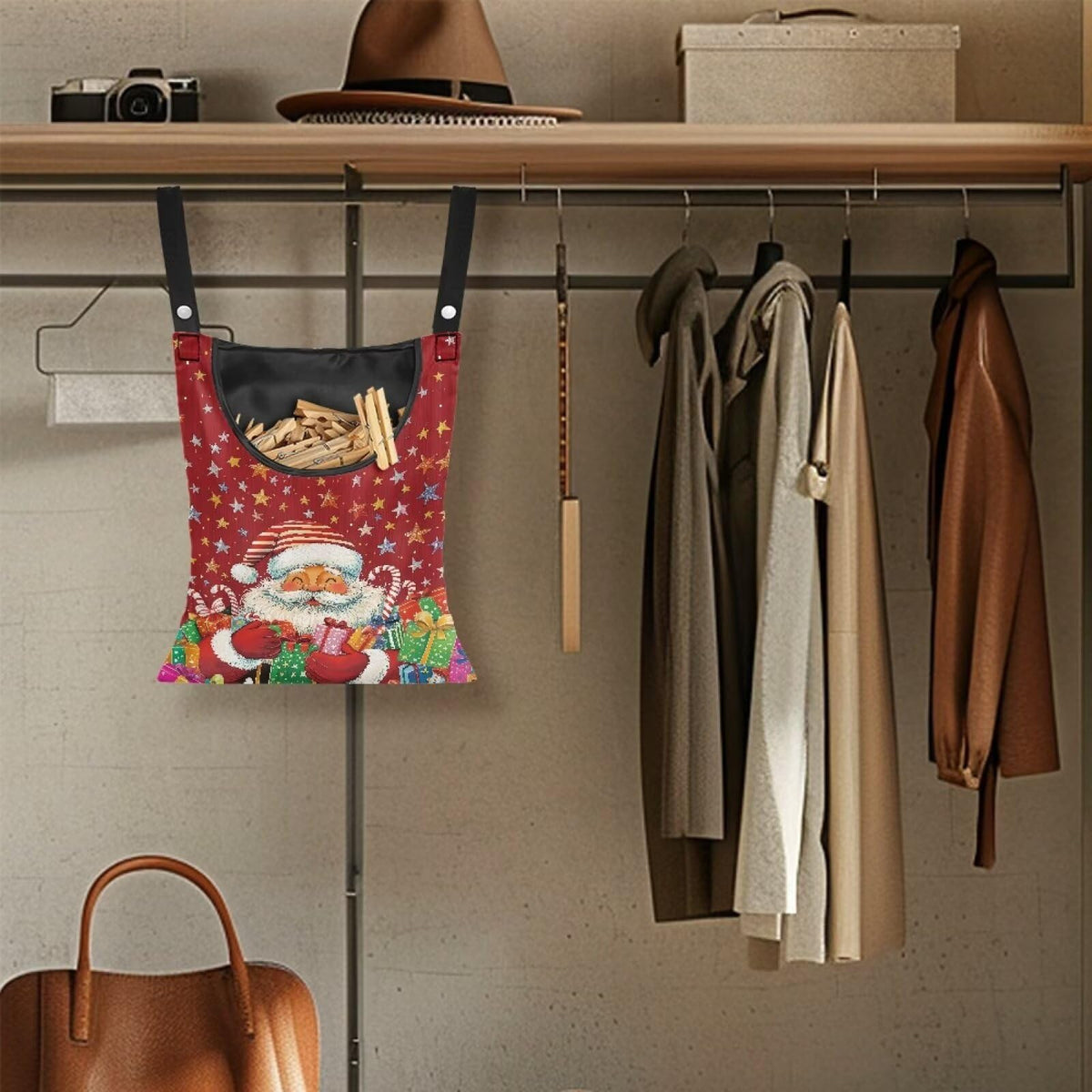 Santa Claus Gifts Laundry Clothespin Bag Space