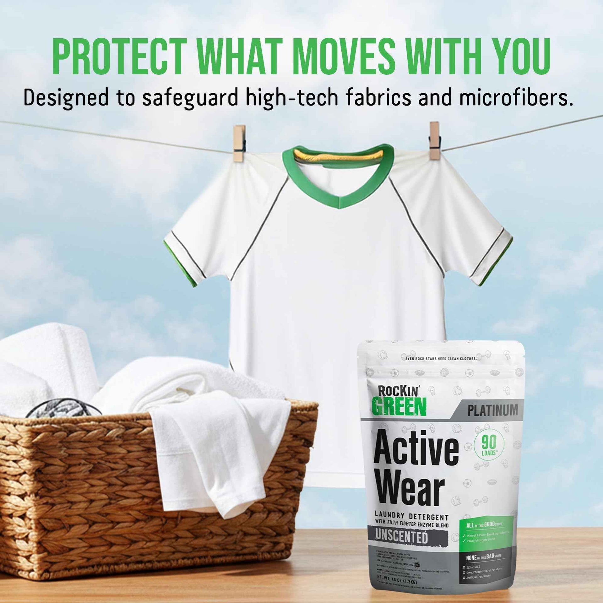 Active Wear Laundry Detergent Powder & Odor Eliminator for Sportswear & Workout Clothes (45 Ounce)