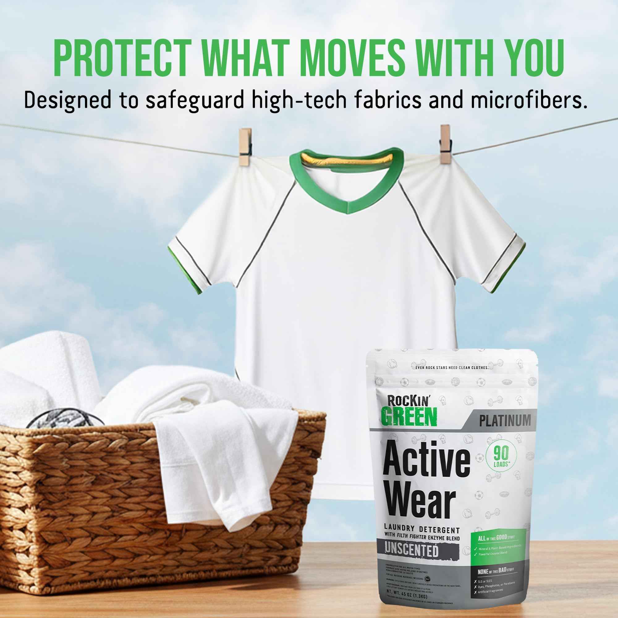 Active Wear Laundry Detergent Powder & Odor Eliminator for Sportswear & Workout Clothes (45 Ounce)