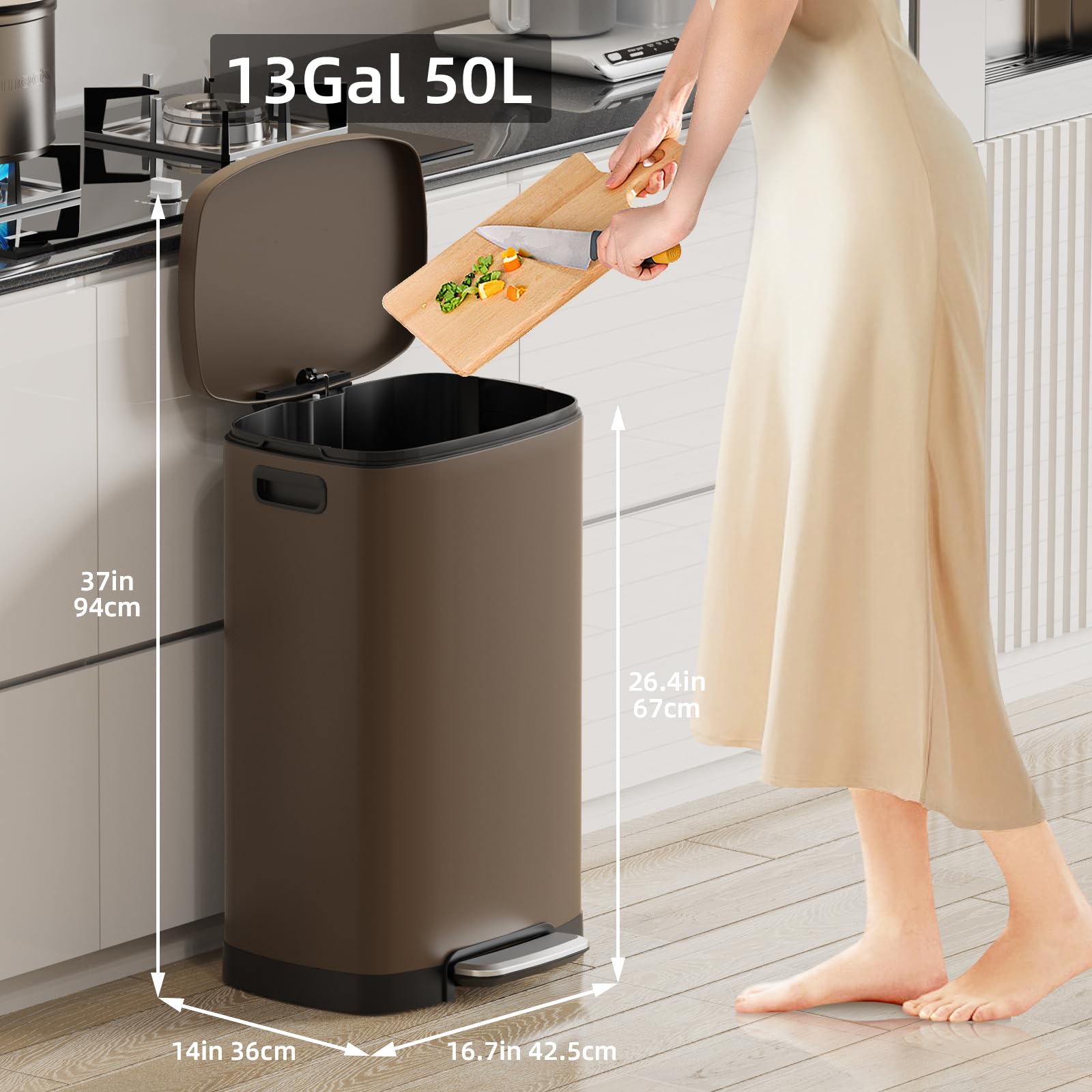 13 Gallon Kitchen Trash Can with Lid
