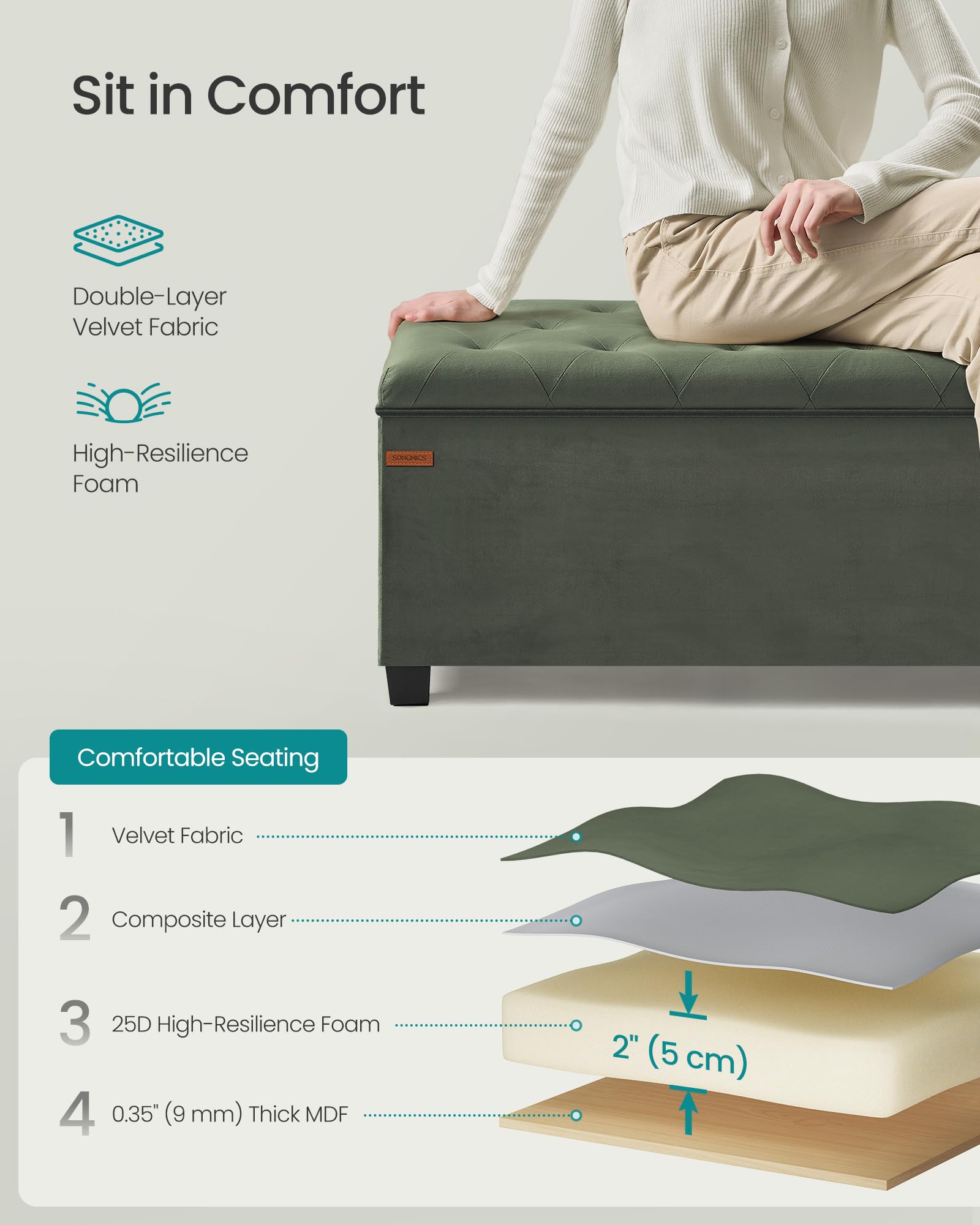 Velvet Storage Ottoman Bench