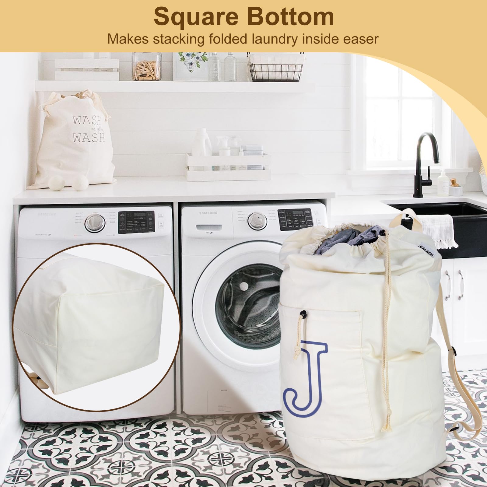 Laundry Bag Backpack Personalized Initial Canvas Laundry Bag