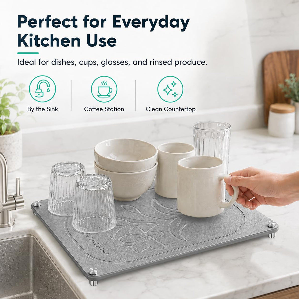 Stone Drying Mat For Kitchen Counter Superb Absorbent Diatomaceous Earth Mats with Non