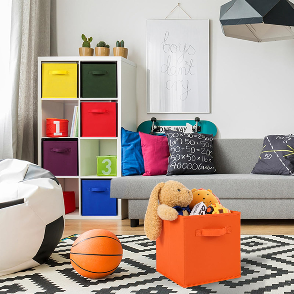 Fabric Storage Bins 6 Pack Fun Colored Durable Storage Cubes with Fabric Handles Foldable Cube Baskets for Home (6 Count)