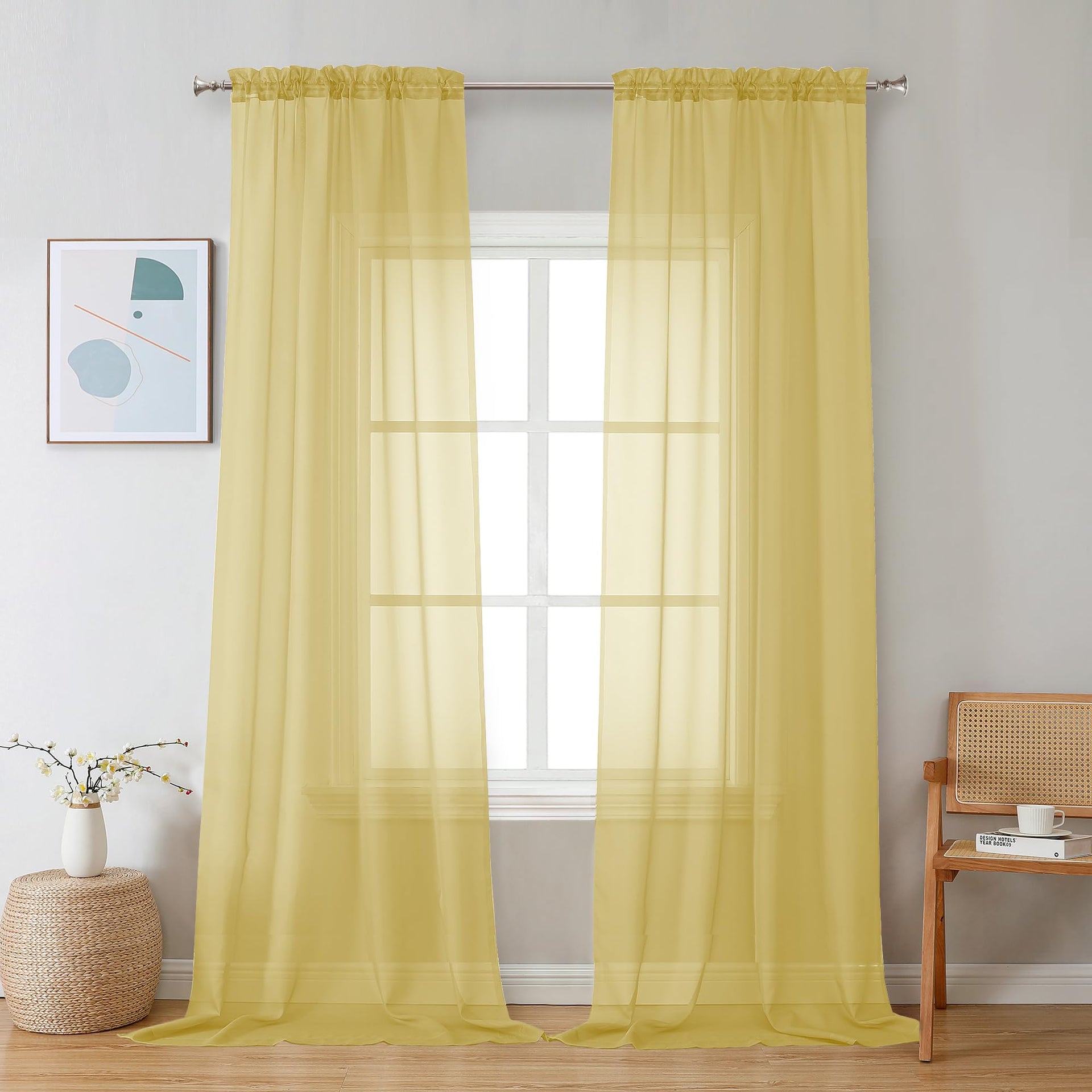 Sheer Mustard Yellow Curtains 90 inches Long 2 Panels (2 Count)