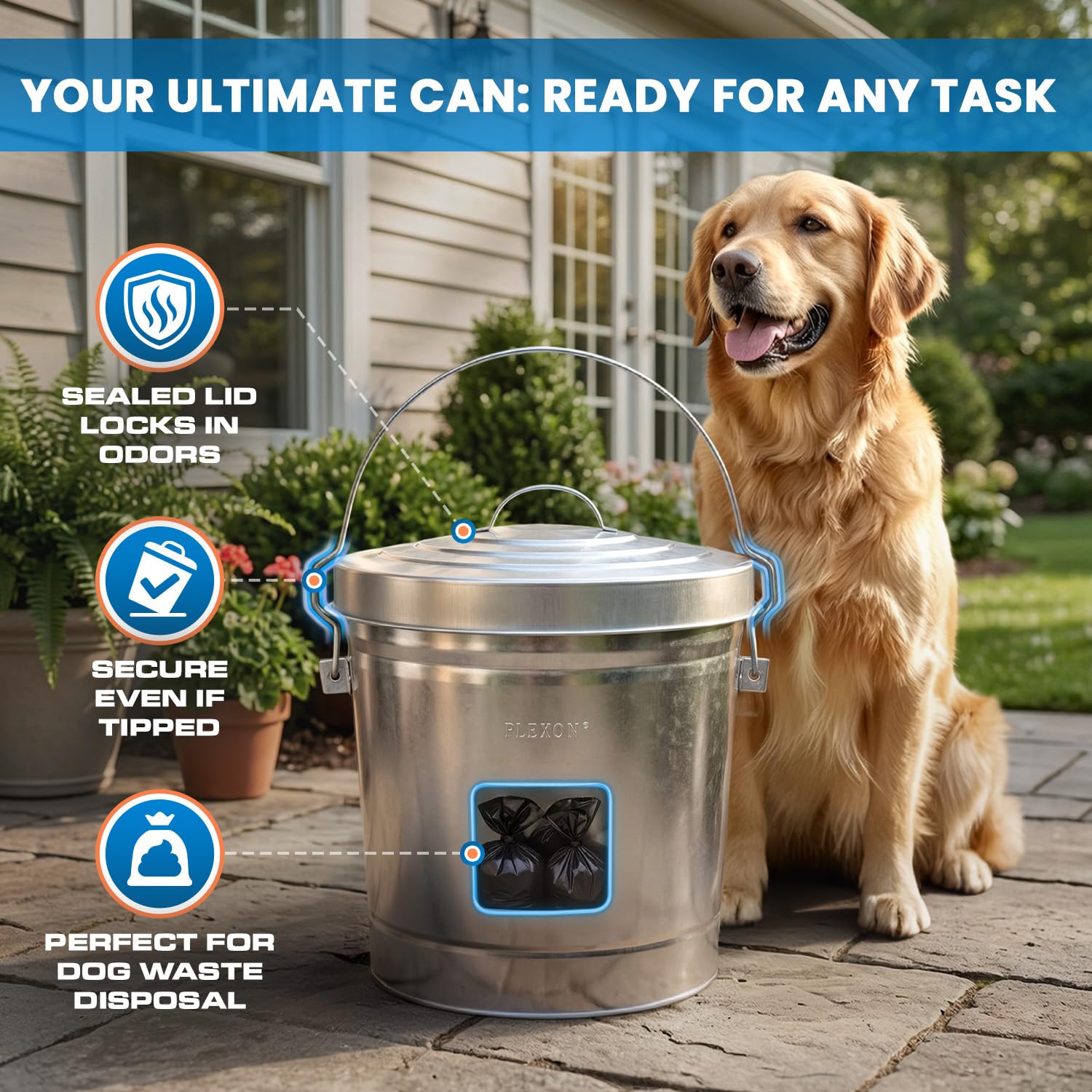 6 Gallon Outdoor Trash Can with Lid Galvanized Metal Bucket with Locking Lid for Poultry Feed Bird Seed Storage Ash Small Garbage Can