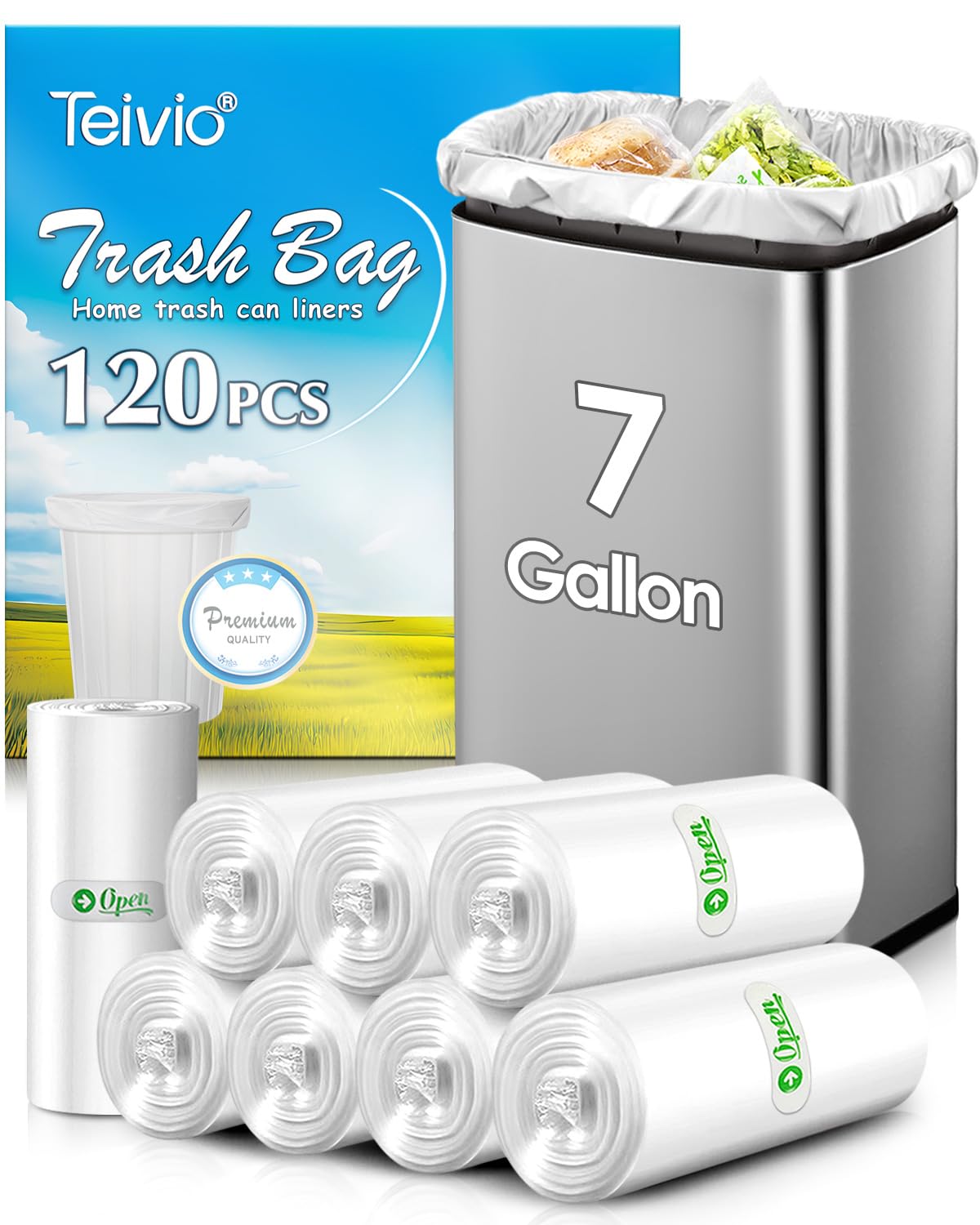 Clear Trash Bags 7 Gallon 120 Count Kitchen Garbage Bags Unscented