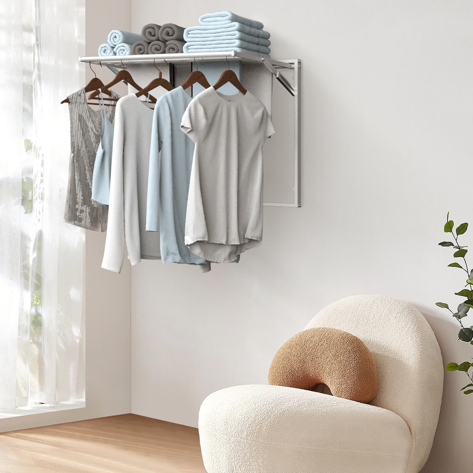 2 Pcs Wall Mount Clothes Drying Rack 26 X 31.5 Laundry Room Organizer Laundry Drying Rack Foldable Stainless Steel Drying Rack Clothing Space Saver Laundry Rack for Hanging Clothes Sock Towel (2 Count)