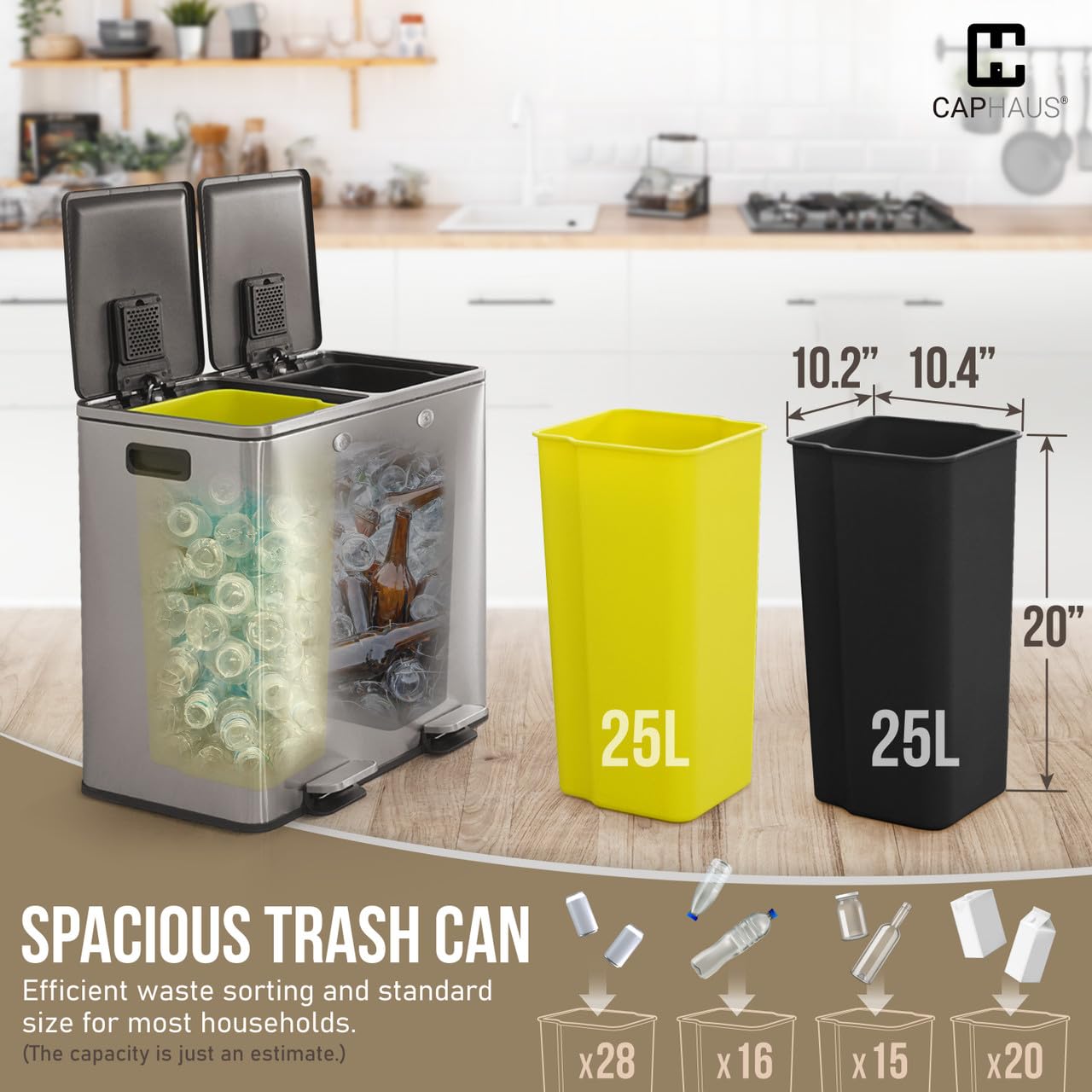 Dual Trash Can with Double Lid