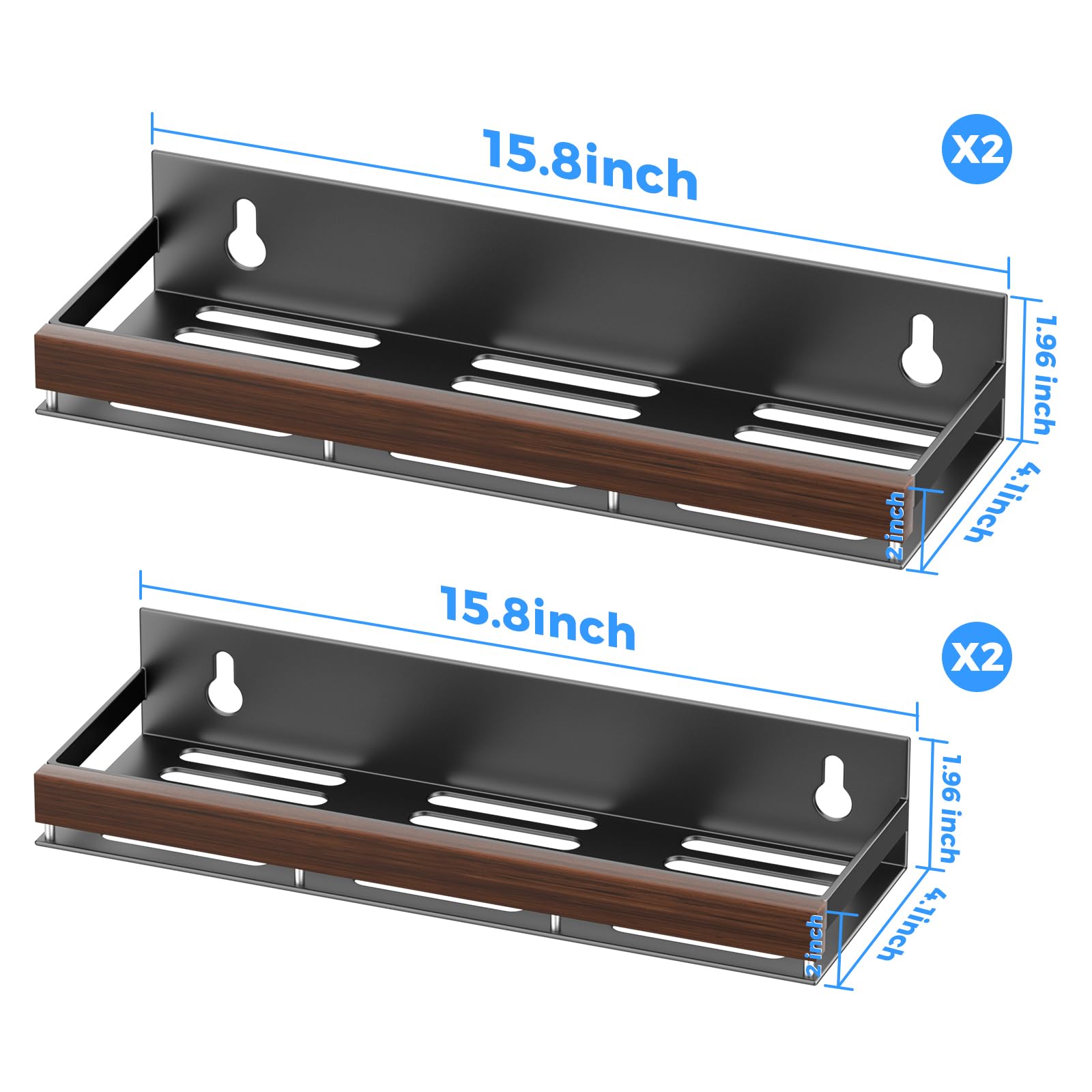 Walnut Magnetic Spice organizer for Refrigerator Wall Mount Spice Rack Magnetic Fridge Shelf Spice Jar Seasoning Organizer (2 Count)