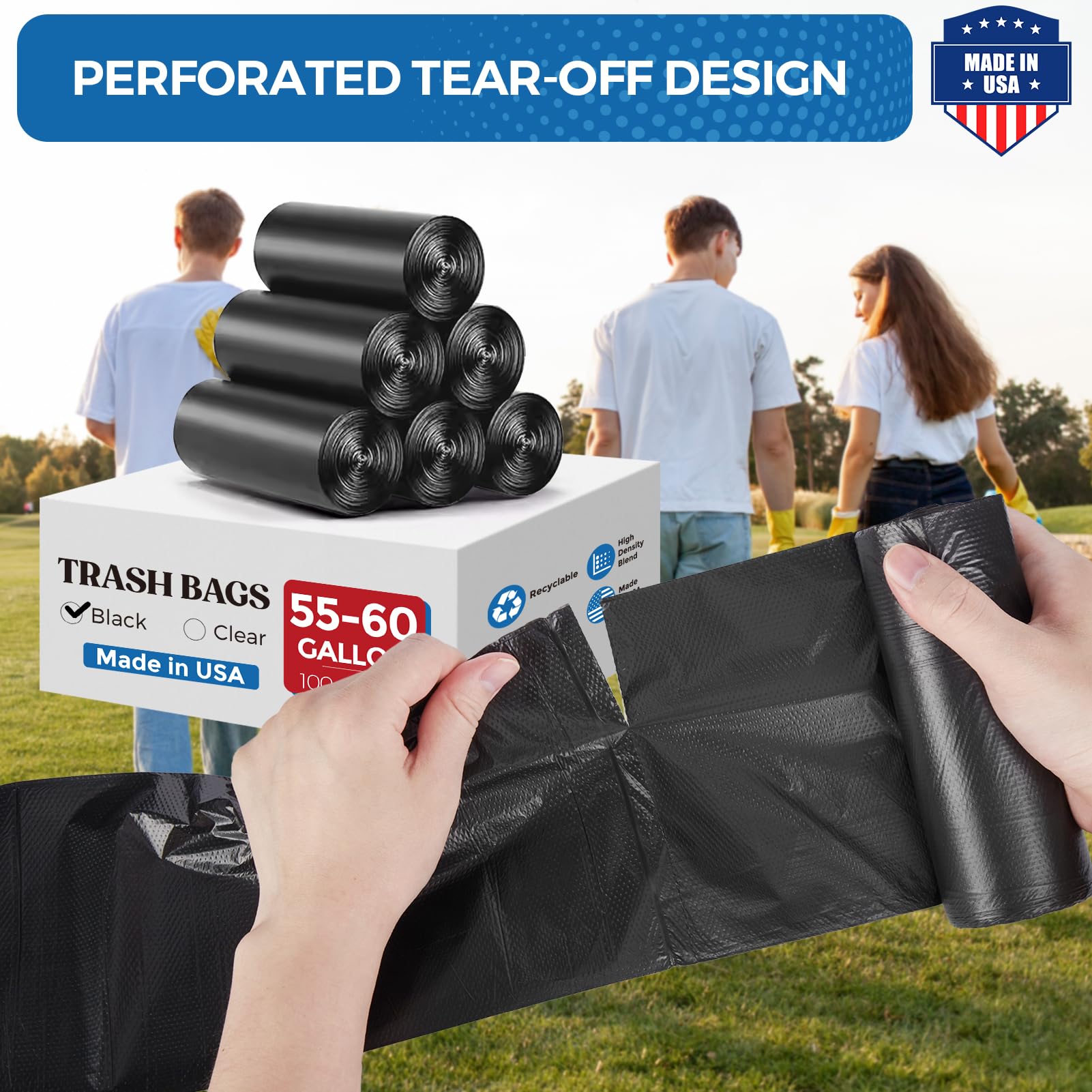55 60 Gallon Trash Bags 150 Count Black Garbage Bags Made in USA